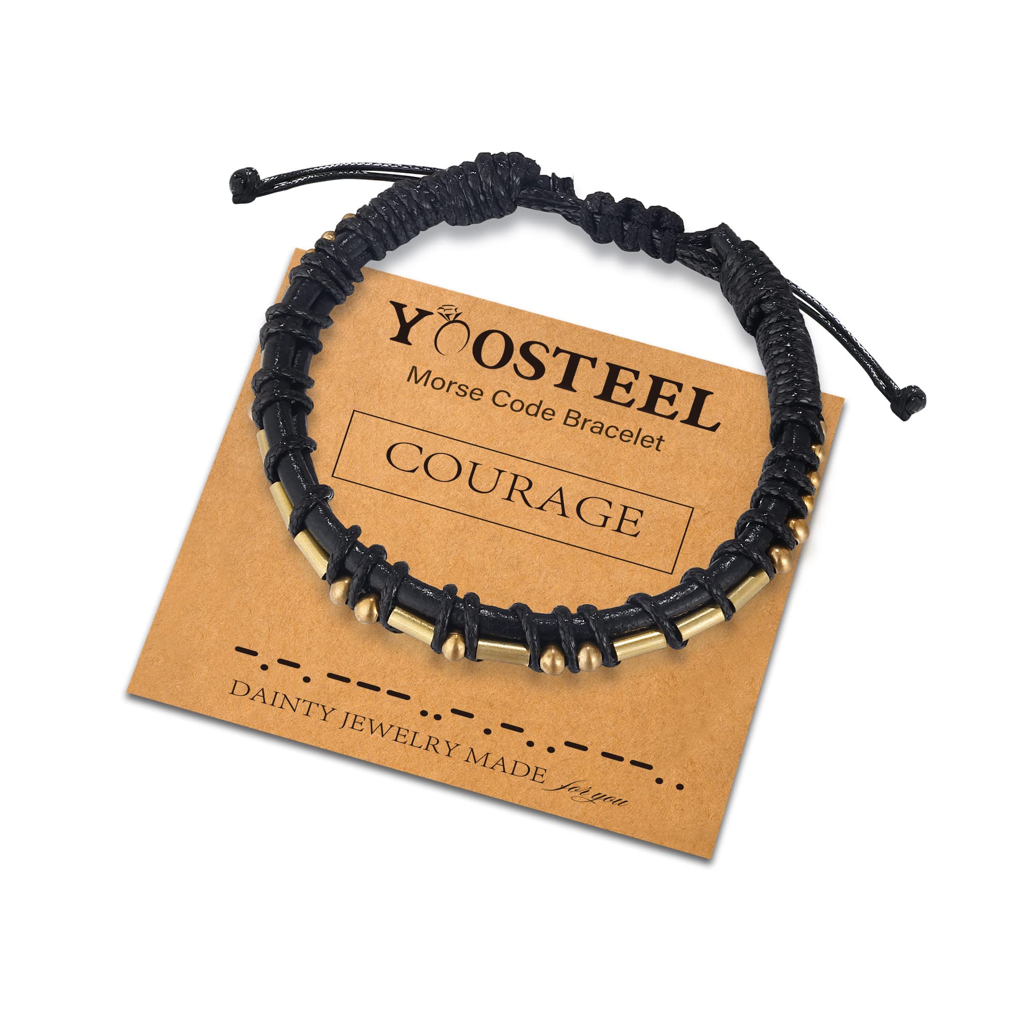 Yoosteel Adjustable Morse Code Bracelet for Women & Men - Inspirational Leather Friendship Jewelry, Birthday Gift for Her & Him - Perfect for Daily Wear, Couple Matching & Special Occasions