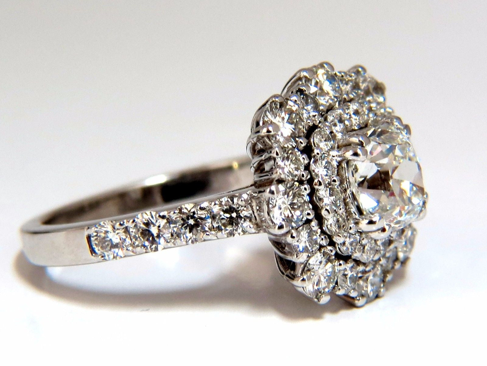 1.70ct GIA Certified Cushion Cut Diamond Ring in 14kt Gold - E/VS Clarity, Petite Cluster Design for Engagement, Wedding & Anniversary Gifts