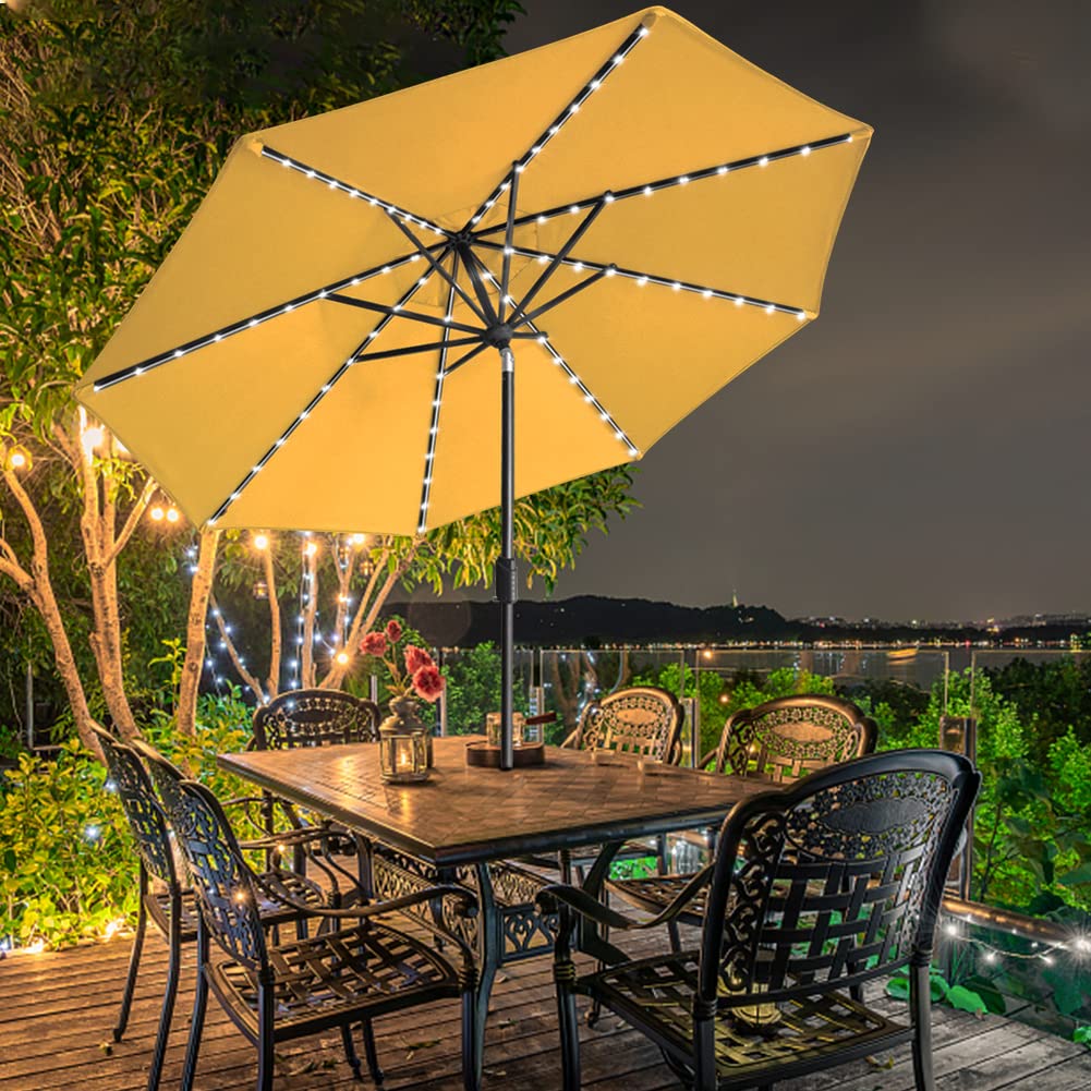 EliteShade USA 10-Year Fade-Resistant 9ft Solar LED Patio Umbrella with 80 Lights - Outdoor Market Umbrella with Ventilation & Sunflower Yellow Design - Perfect for Backyard, Poolside, and Restaurant Outdoor Dining