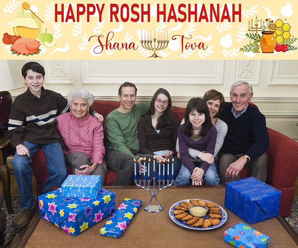 Large Rosh Hashanah Party Banner - Shana Tova Jewish New Year Decorations (8.2×1.5ft) for Indoor & Outdoor Wall Decor - Perfect for Synagogue Events, Home Celebrations & Jewish Holiday Parties