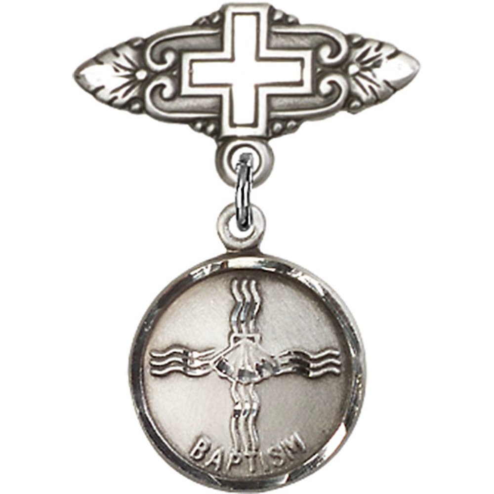 Bonyak Jewelry Sterling Silver Saint Medal Baptism Charm Badge with Cross Pin - Perfect for Baptism Gifts, First Communion, and Religious Jewelry Collections