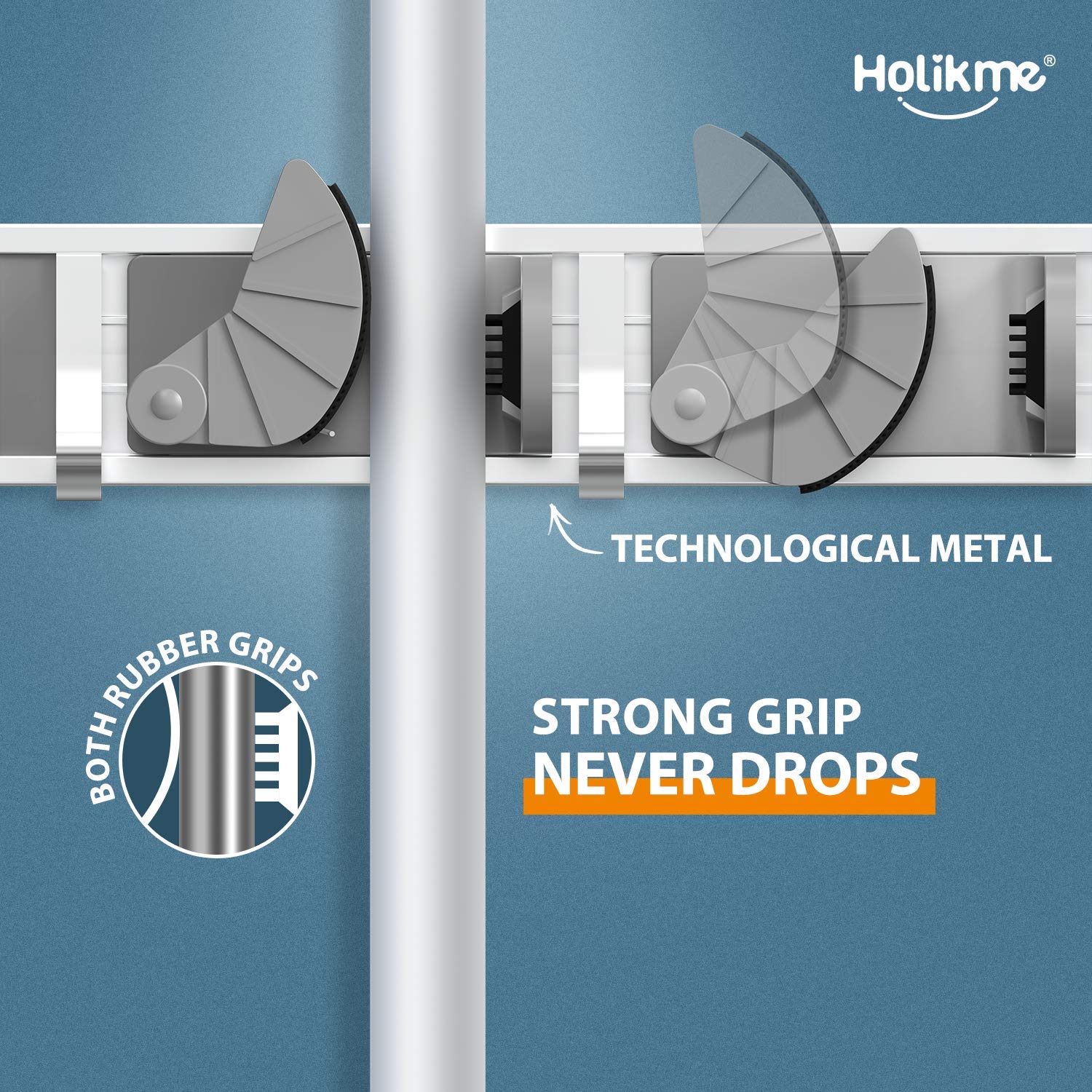 Holikme 4-Position Wall Mount Mop Broom Holder - Metal Pantry Organizer with 4 Hooks for Kitchen, Garden & Home Storage (Silver) - Perfect for Organizing Cleaning Tools in Laundry Rooms, Garages & Utility Closets