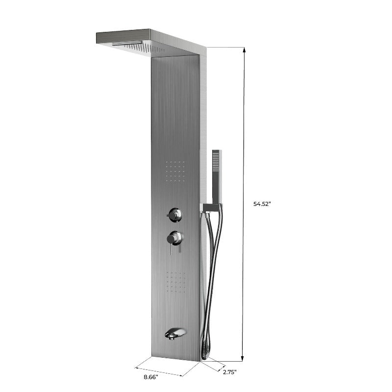 53 Inch 2-Jet Stainless Steel Shower Panel System with Rainfall Shower Head, Handheld Shower & Tub Spout - Self-Cleaning & Massage Jets for Spa-Like Bathroom Experience