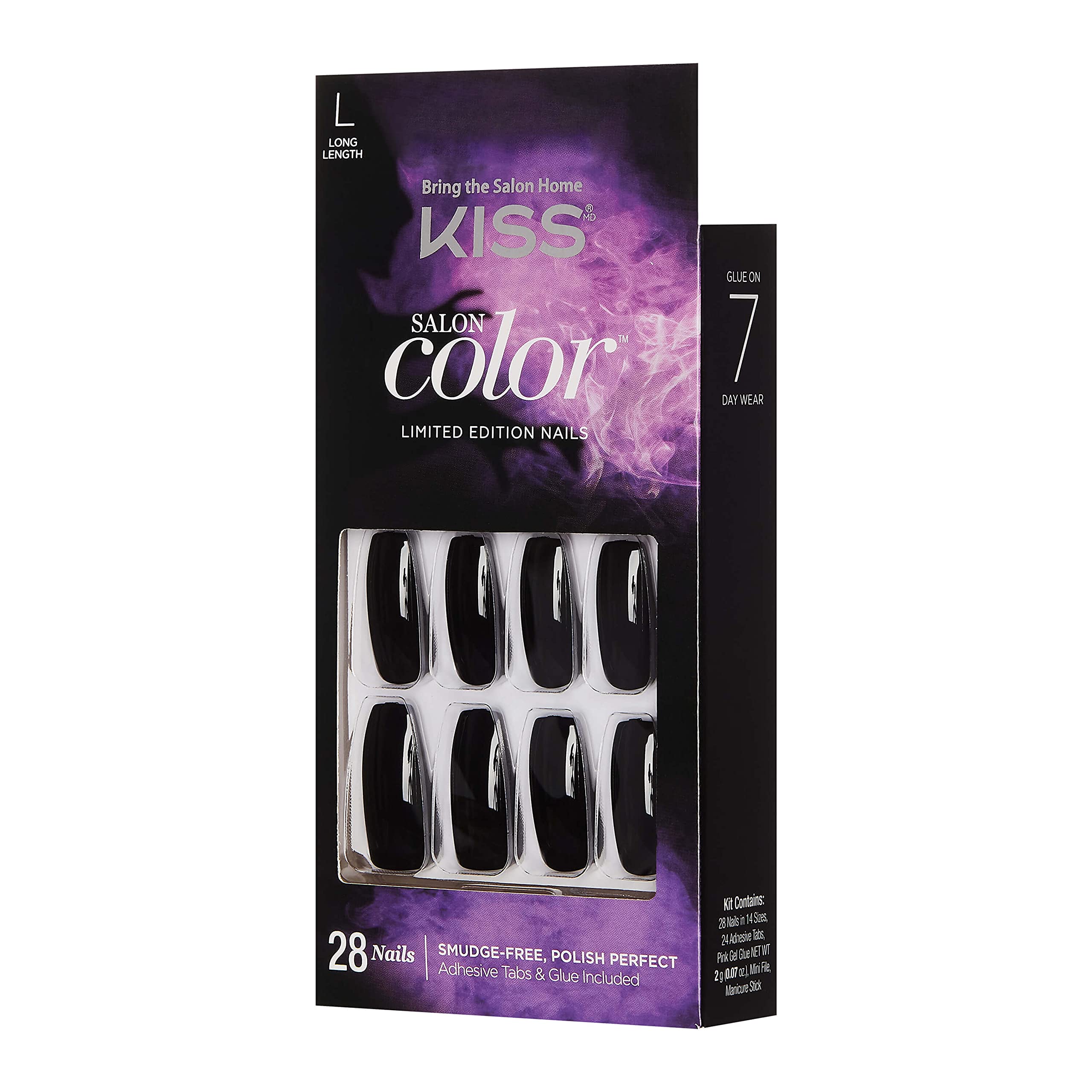 Kiss Salon Color Special Halloween Design Fake Nails - Long Coffin Shape, 28 Pieces, 'Don't Touch Me' Style for Costume Parties & Spooky Events