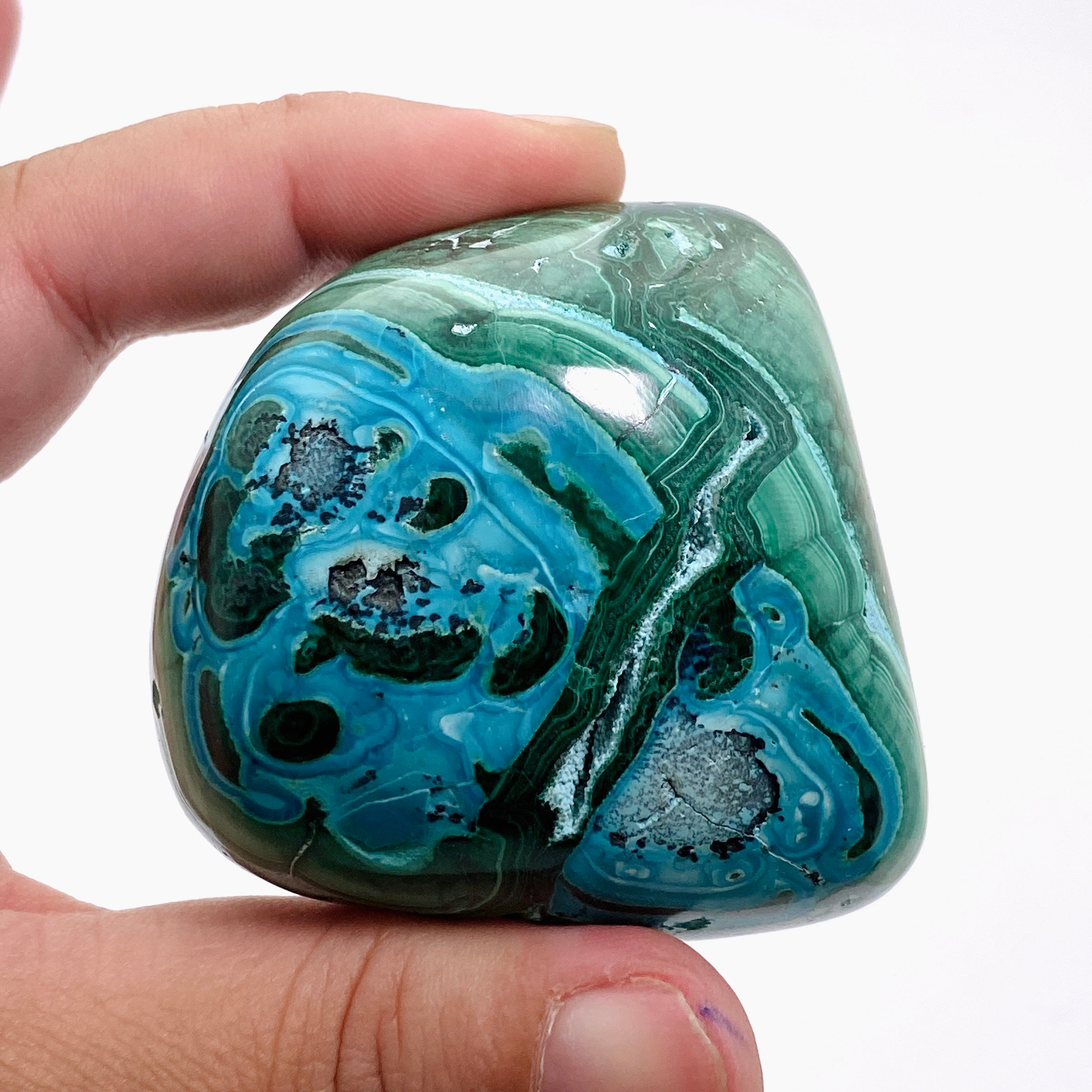 Natural Malachite and Chrysocolla Polished Freeform Stone - Congo Mined CR3748 | Healing Crystal for Meditation, Home Decor & Jewelry Making