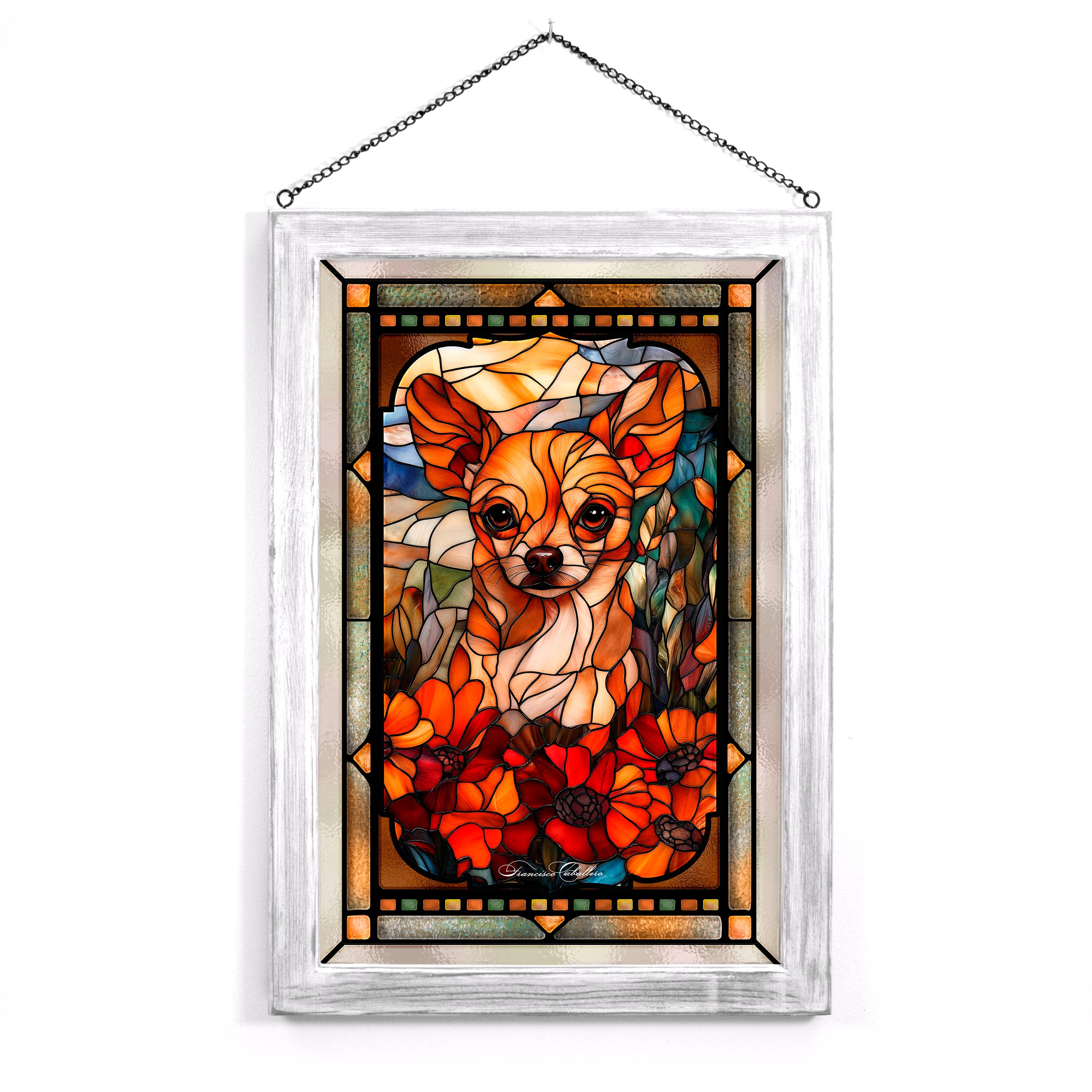 Handmade Chihuahua Stained Glass Art - Colorful Dog Window Panel for Home Decor, Gifts & Pet Lovers - Perfect for Living Room, Bedroom, or Office Windows