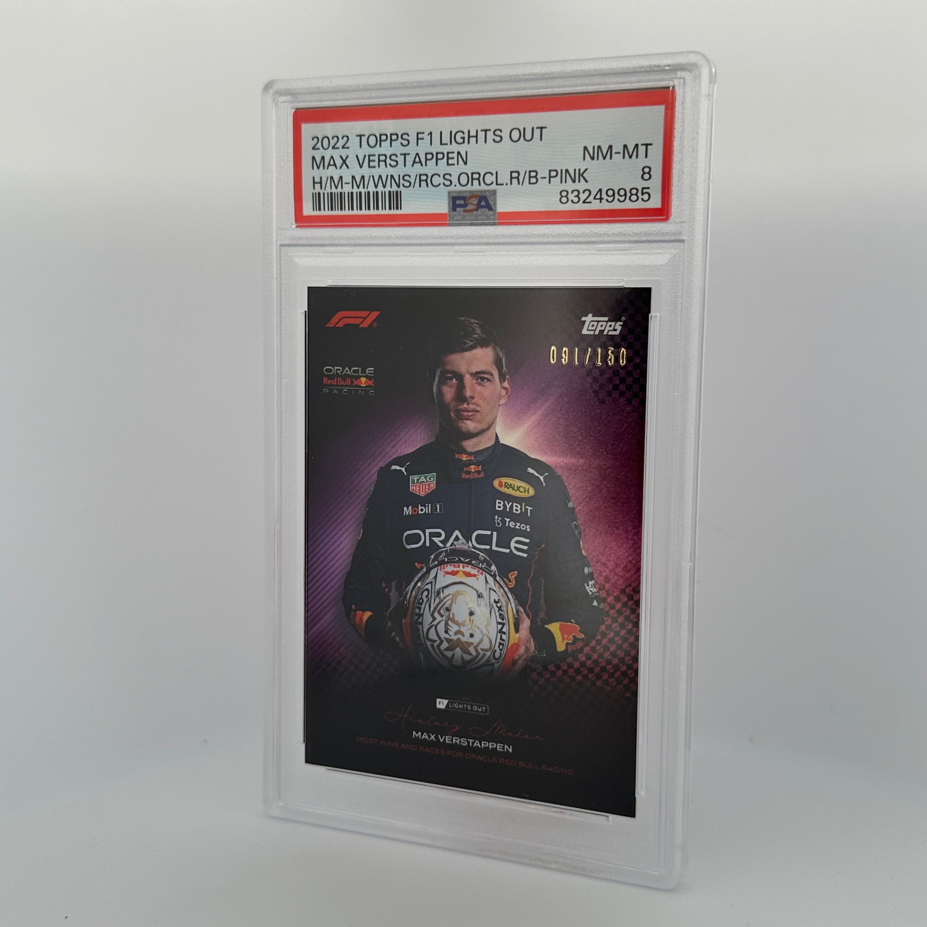 PSA 8 Graded Max Verstappen 2021 History Maker Pink Parallel /150 - Rare F1 Trading Card for Collectors & Racing Fans - Perfect for Display, Investment & Memorabilia Collections