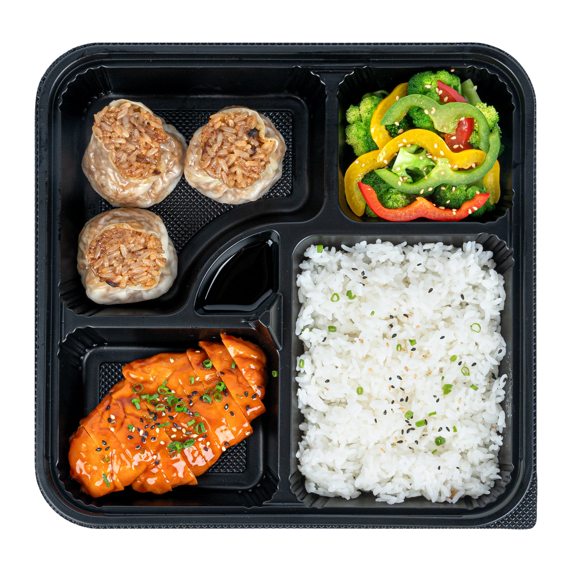 40 oz Black Plastic Bento Box with 5 Compartments - Microwave Safe, Reusable Lunch Container (10.5
