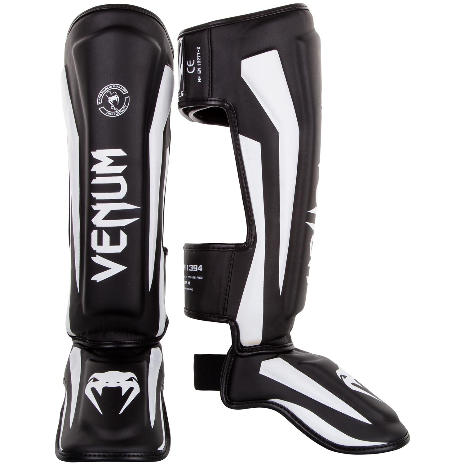 VENUM Elite Shin Guards - Black & White MMA Kickboxing Gear for Training & Competition - Perfect for Muay Thai, Kickboxing & MMA Fighters