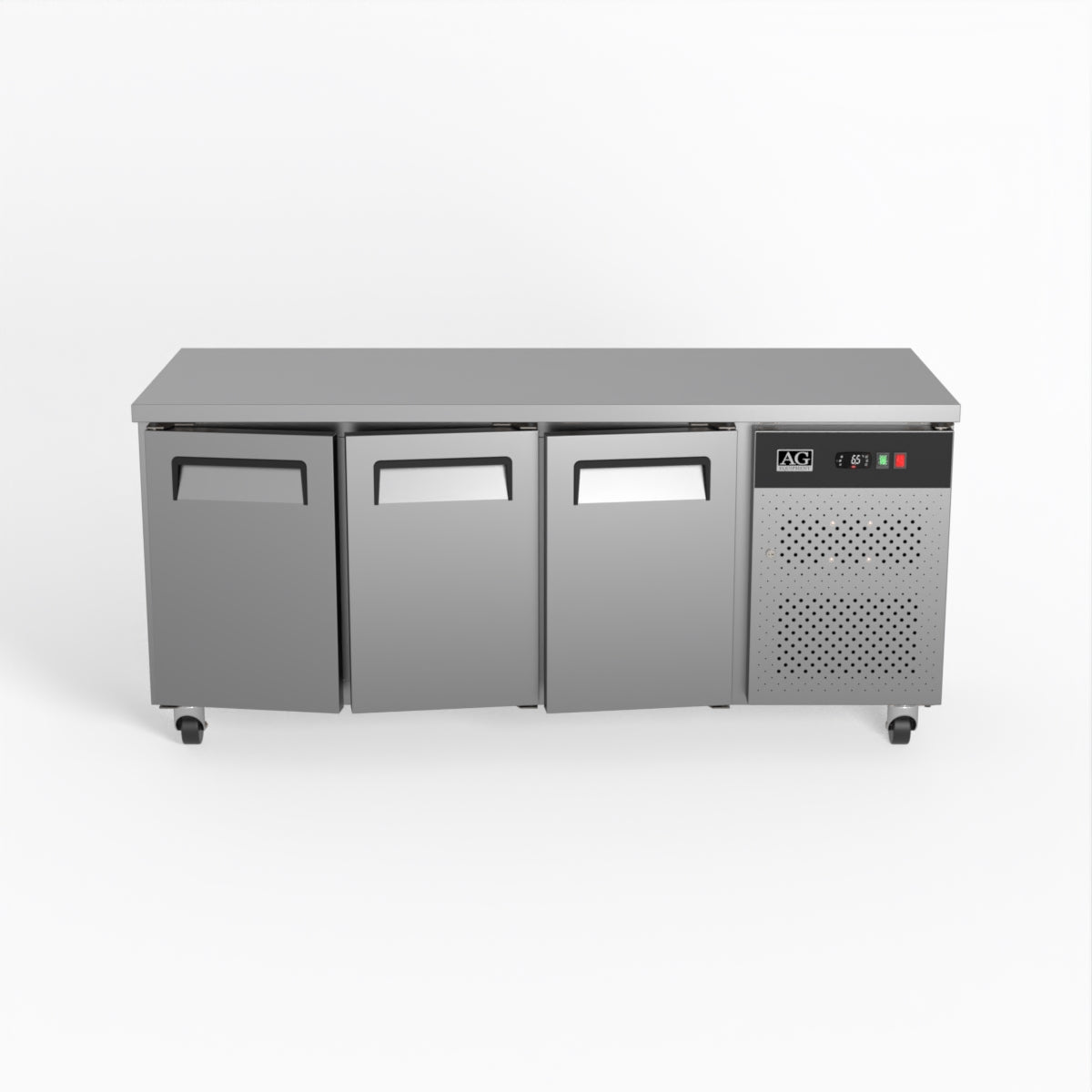 AG 3 Door Commercial Worktop Freezer with Stainless Steel Doors - Perfect for Restaurants, Cafes, and Catering Businesses