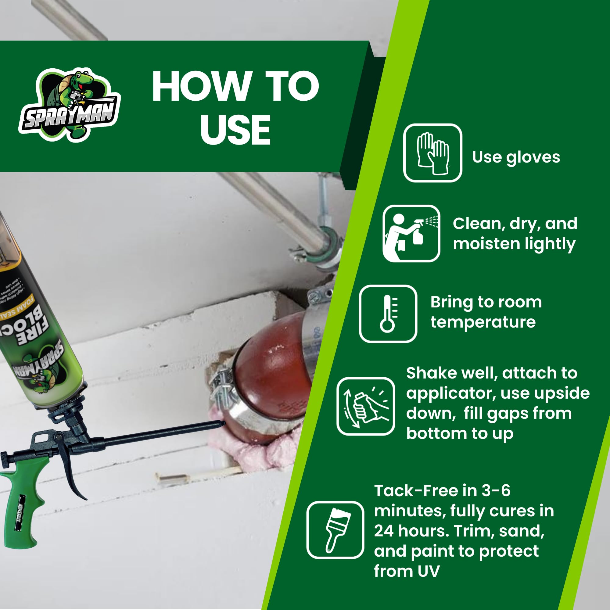 Professional Orange Fire Stop Expanding Spray Foam (12x20oz) - B2 Fire Rated Polyurethane Foam for Electrical Outlets & Water Pipes - Includes Spray Gun - 12 Pack - Ideal for Home Insulation, HVAC Sealing & Fireproofing Applications