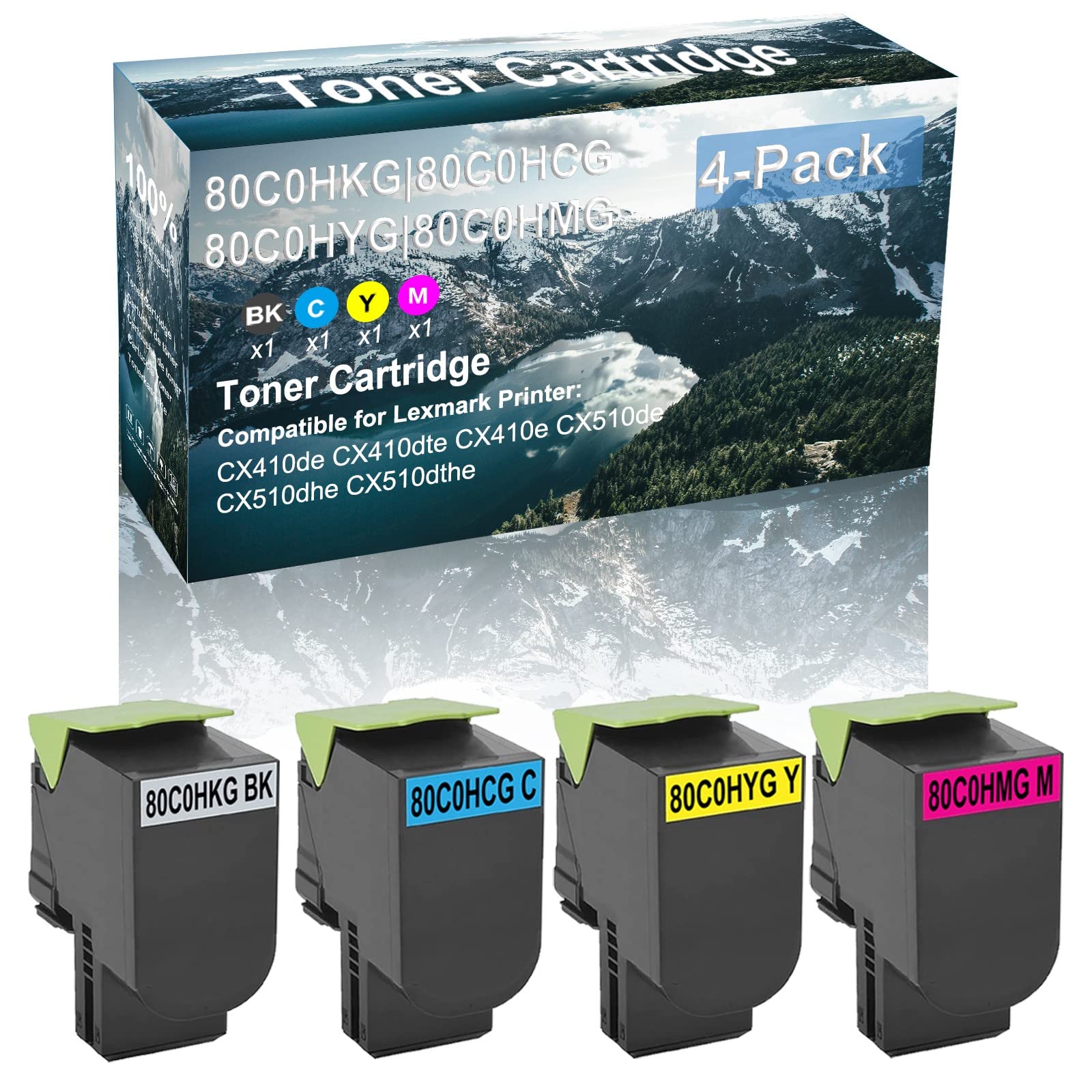 4-Pack (Black, Cyan, Yellow, Magenta) High-Yield Compatible Toner Cartridge for HP 80C0HKG 80C0HCG 80C0HYG 80C0HMG - Works with HP Color LaserJet Pro CX410de CX410dte CX410e Printers - Ideal for Office & Home Printing Needs