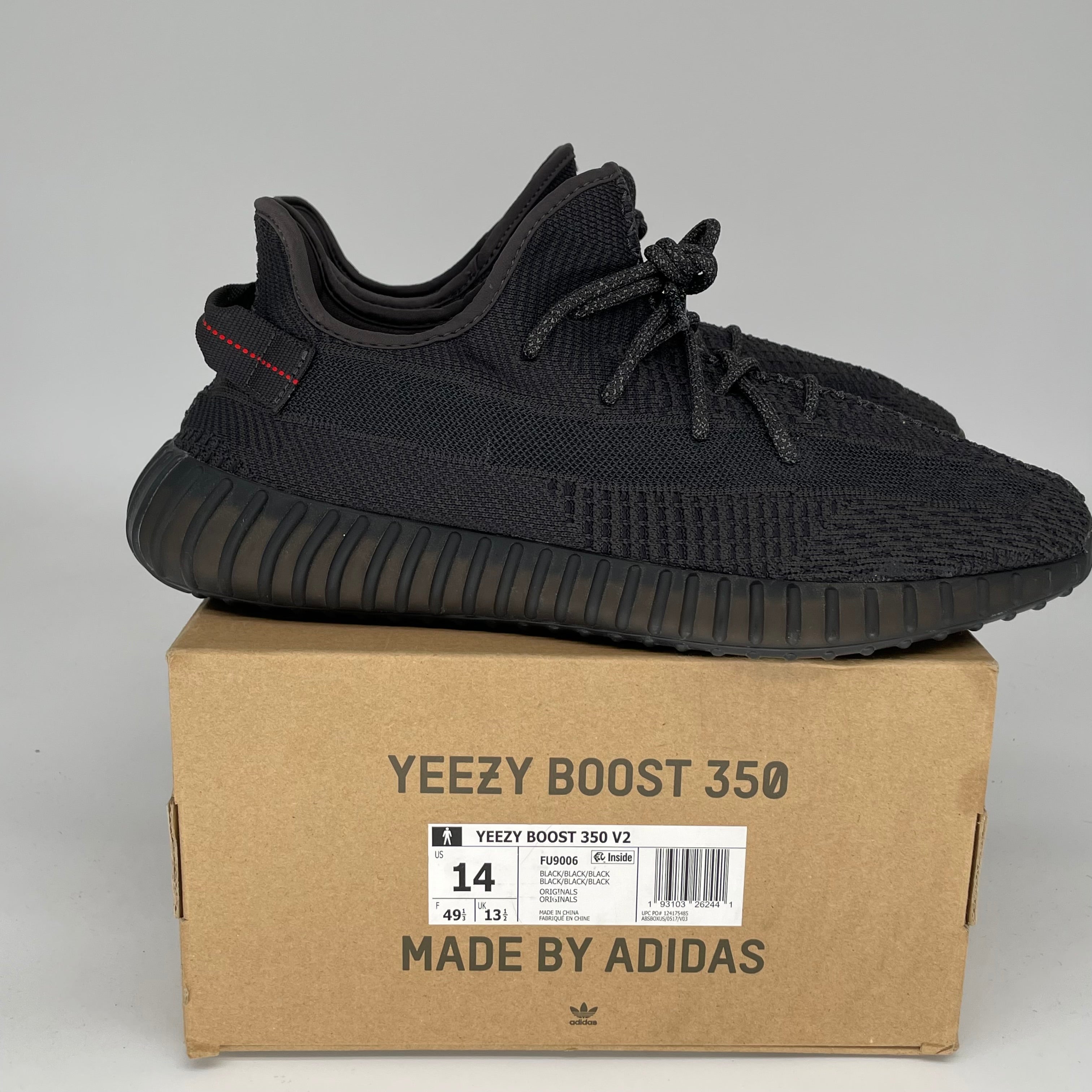 Adidas Yeezy Boost 350 V2 Black Non-Reflective Men's Running Shoes Size 14 - Comfortable Sneakers for Casual Wear, Gym & Street Style (FU9006)