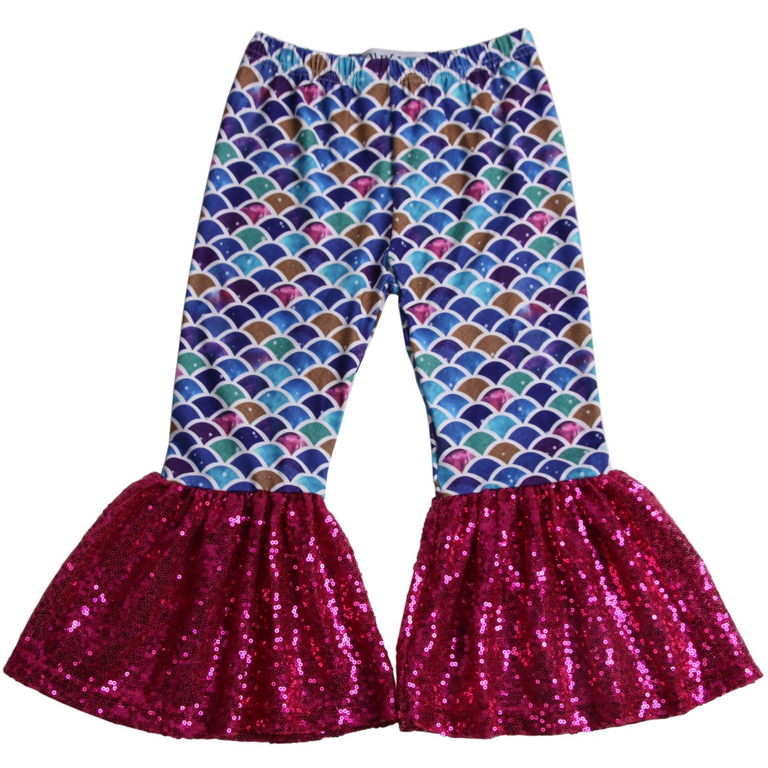 **Baby Girls Mermaid Leggings - Sparkly Sequin Bell Bottom Pants with Ruffles for Toddlers | Perfect for Dress-Up, Parties & Playtime**