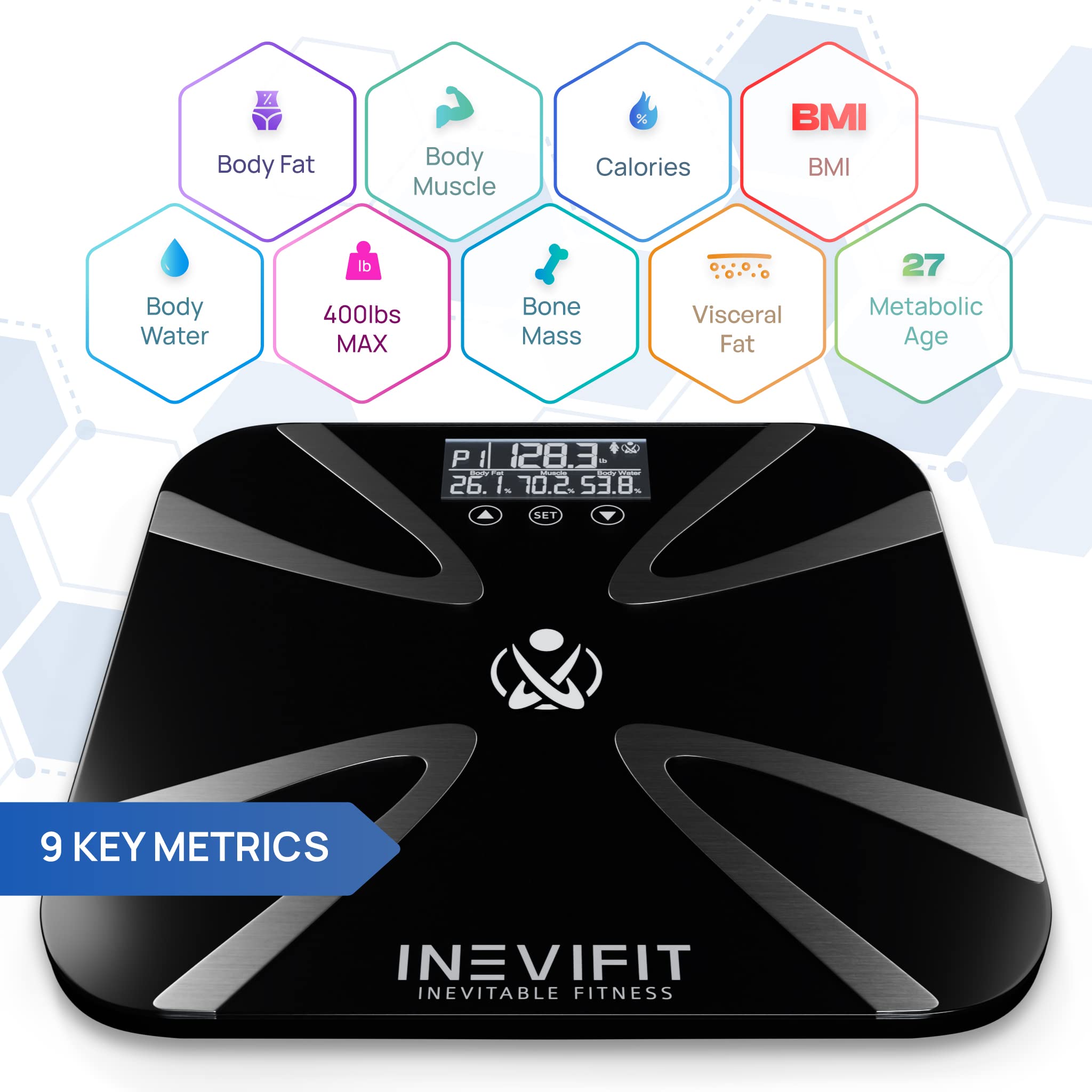 Inevifit Smart Body Analyzer Scale & Digital Kitchen Scale Bundle - Accurate Body Composition & Nutrition Tracking with BMI, Weight, Fat % - Includes Batteries - Perfect for Home Gym & Healthy Cooking