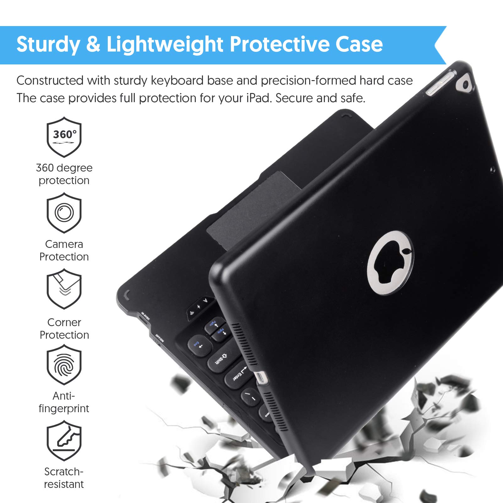 Premium Wireless Bluetooth Keyboard Case with Touchpad - Compatible with iPad 9th/8th/7th Gen, iPad Air 3rd & iPad Pro 10.5