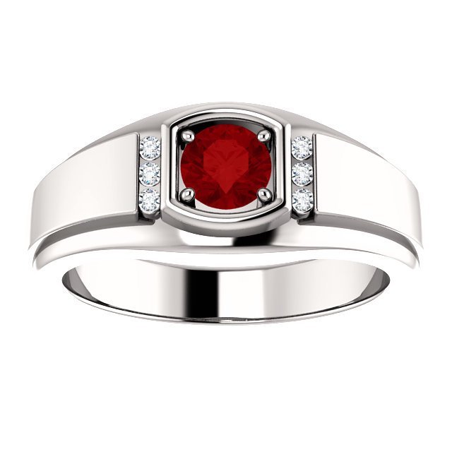 14KT Gold Men's Ruby and Diamond Ring - 2/3 CT Ruby & 0.09 CTW Diamonds for Wedding, Engagement, or Anniversary Gifts