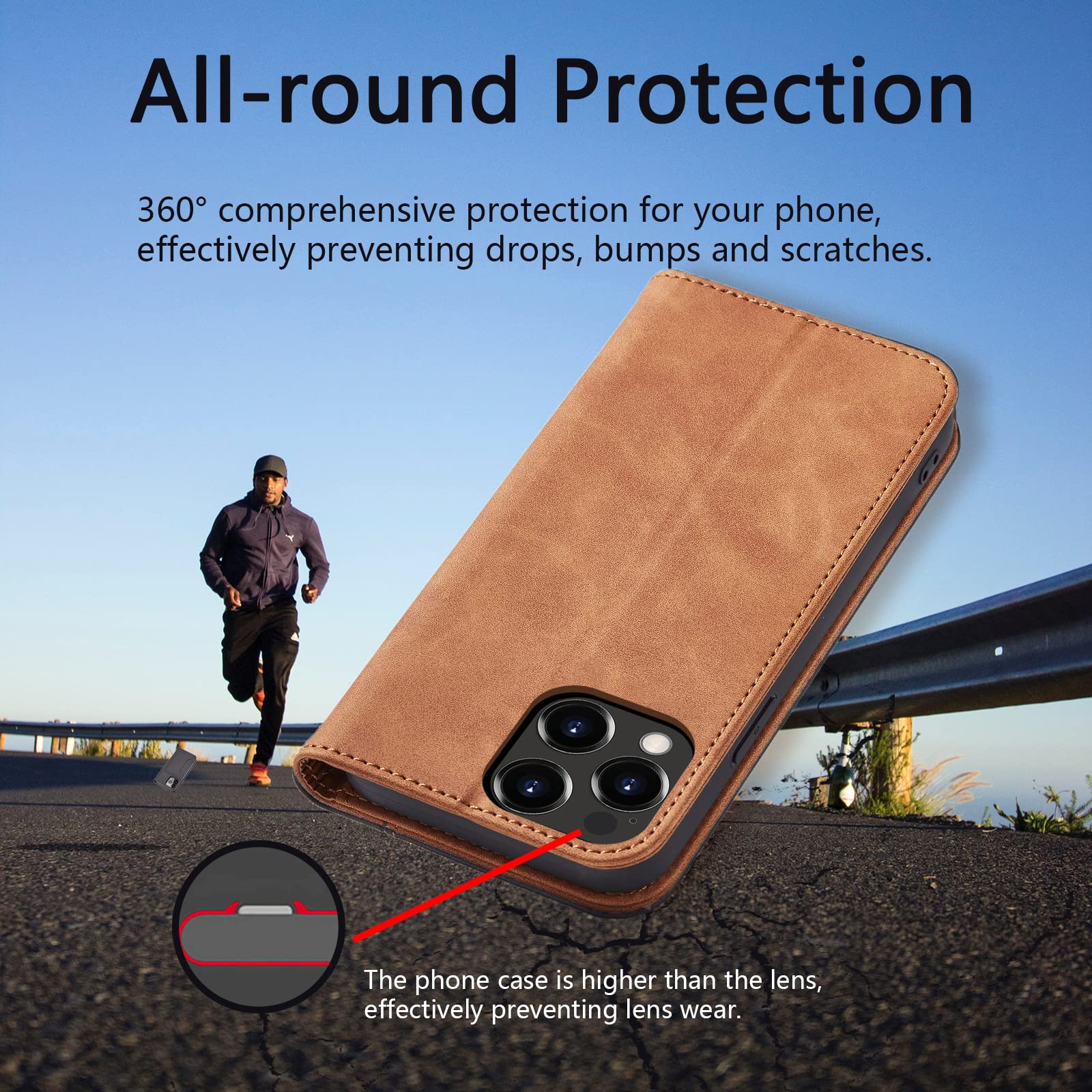 Premium Magnetic Matte Leather Flip Cover for iPhone 13 Pro - Shockproof Wallet Case with Card Slot & Stand Function | Full Protection Brown Leather Phone Case | Perfect for Work, Travel & Everyday Use