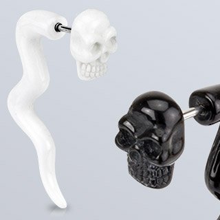 Body Accentz® 16G UV Acrylic Oriental Black Death Skull Fake Taper Earrings & Cheater Plugs - Gothic Punk Jewelry Pair for Concerts, Costumes & Alternative Fashion