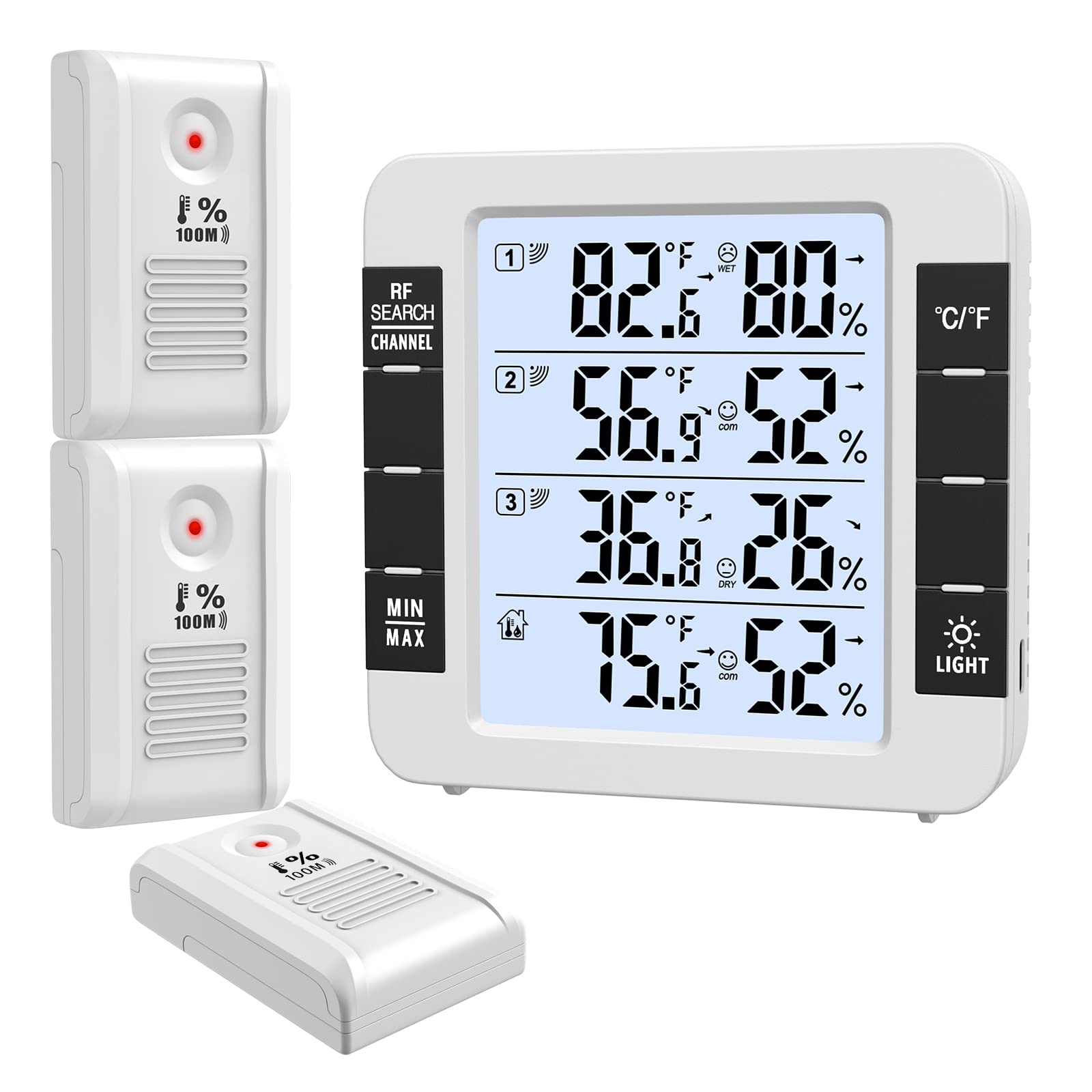 AMIR Upgraded Digital Hygrometer Thermometer with 3 Wireless Sensors - Indoor/Outdoor Temperature & Humidity Monitor with LCD Backlight, 4.6'' Large Display - Perfect for Home, Greenhouse, Baby Room & Weather Monitoring