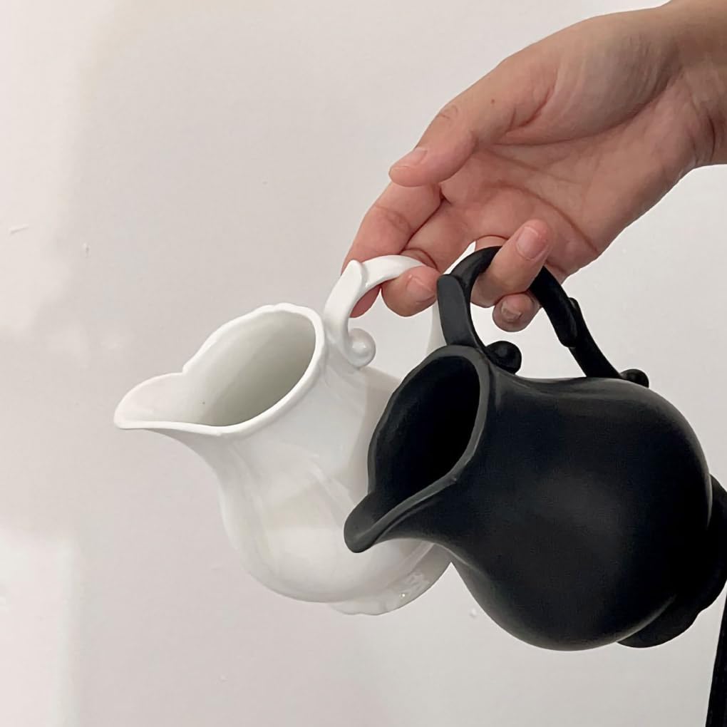 WAIT FLY Vintage Embossed Creamer Pitcher - Elegant Coffee, Milk & Sauce Serving Jug for Kitchen - Perfect for Tea Parties, Breakfast & Dining - Black Creamer Design