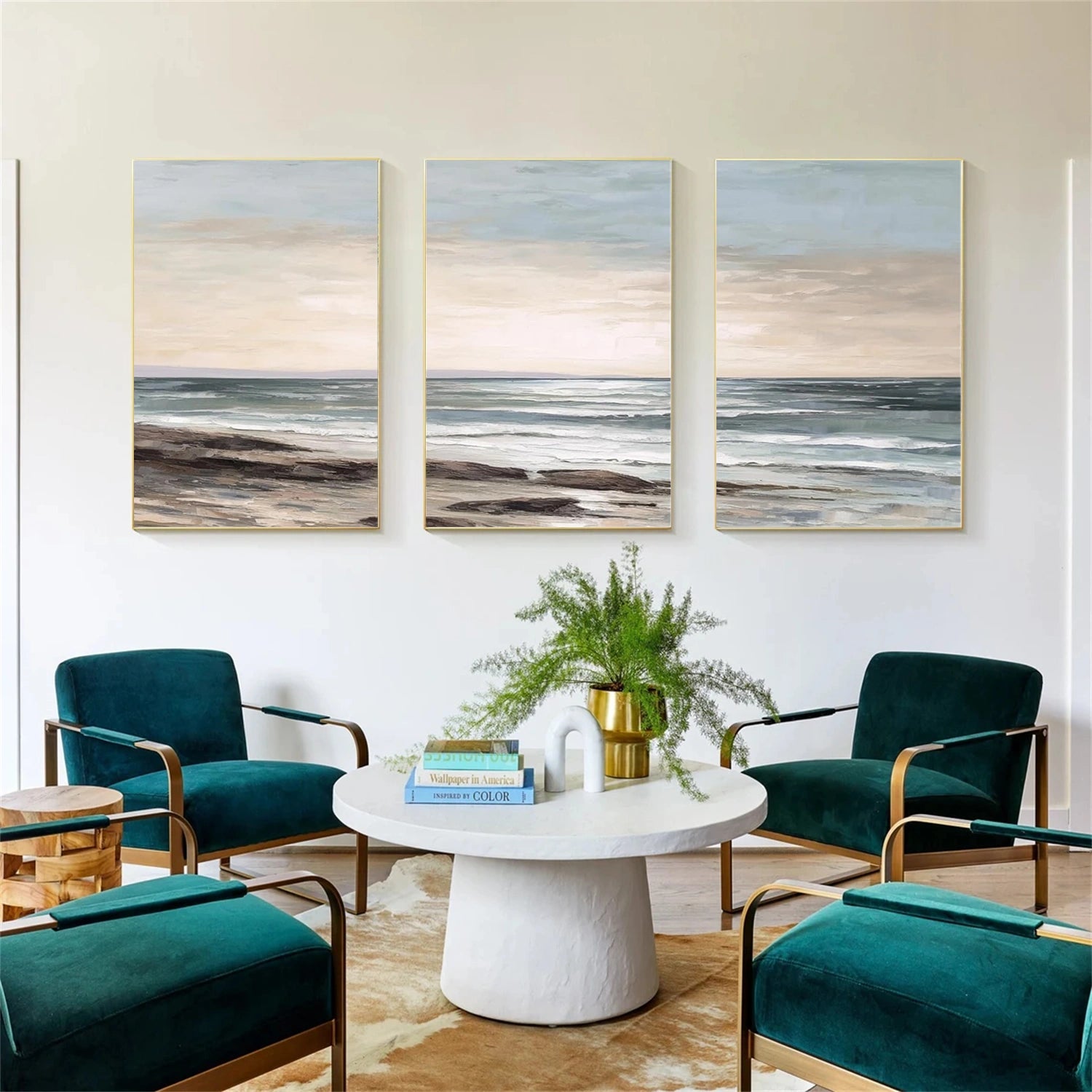 Ocean and Sky Painting Set of 3 - Coastal Wall Art Decor for Living Room, Bedroom, Office | Modern Seascape Canvas Prints | Home & Office Wall Decor