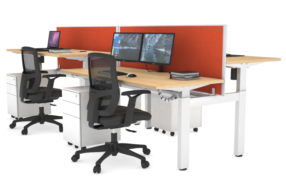 Adjustable Height 4-Person H Bench Workstation - White Frame [1200L x 700W] for Office, Classroom, or Workshop Use