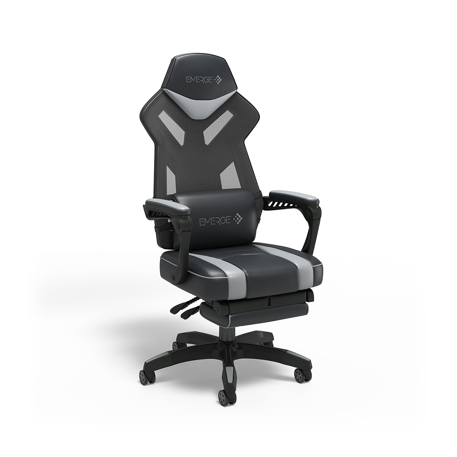 STAPLES Emerge Vomax Bonded Leather Ergonomic Gaming Chair - Black/White (61364) | Adjustable Lumbar Support & Headrest | Perfect for PC Gaming, Office Work & Home Theater Seating