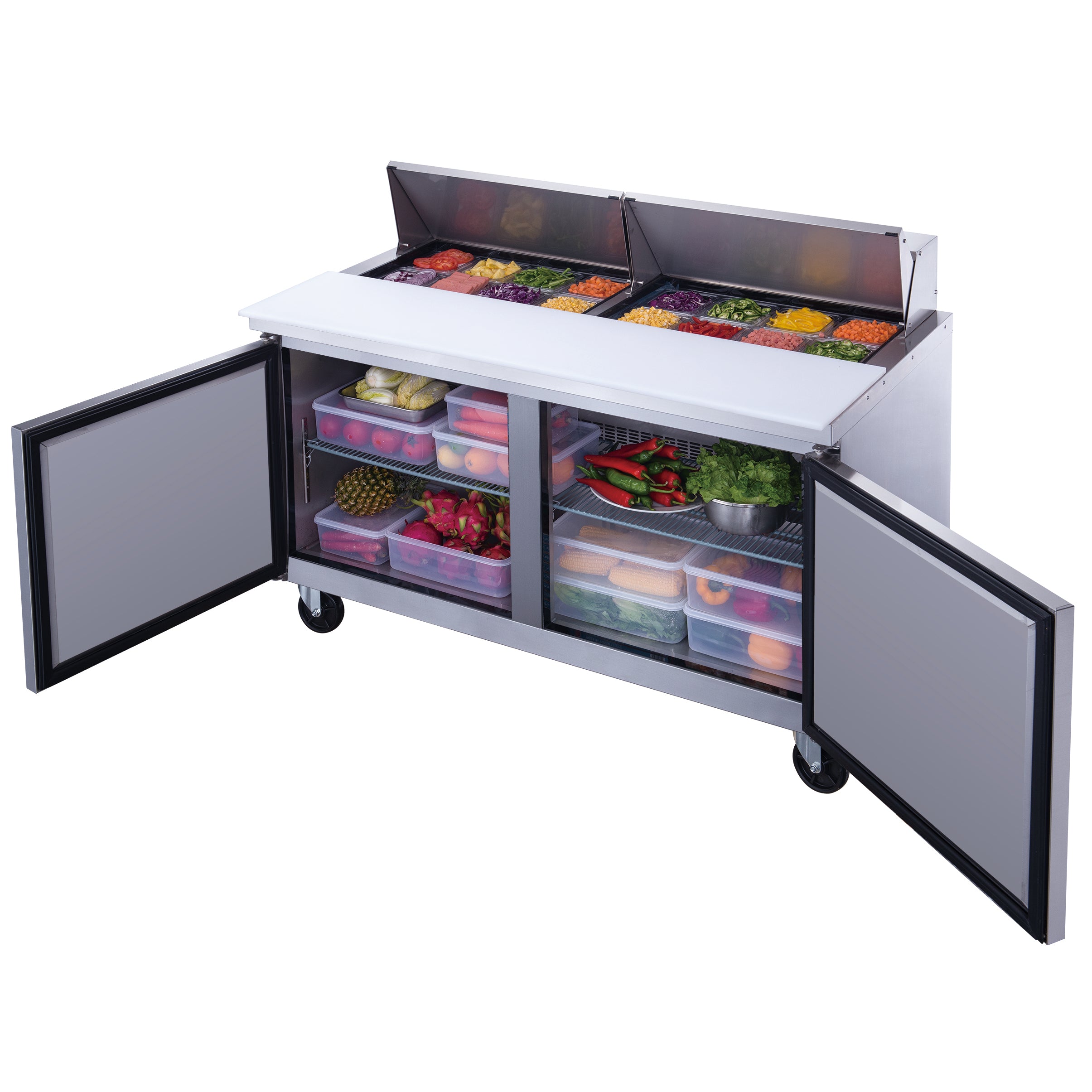 Dukers DSP60 16 S2 Stainless Steel 2 Door Commercial Refrigerator - Food Prep Table for Restaurants, Catering & Commercial Kitchens