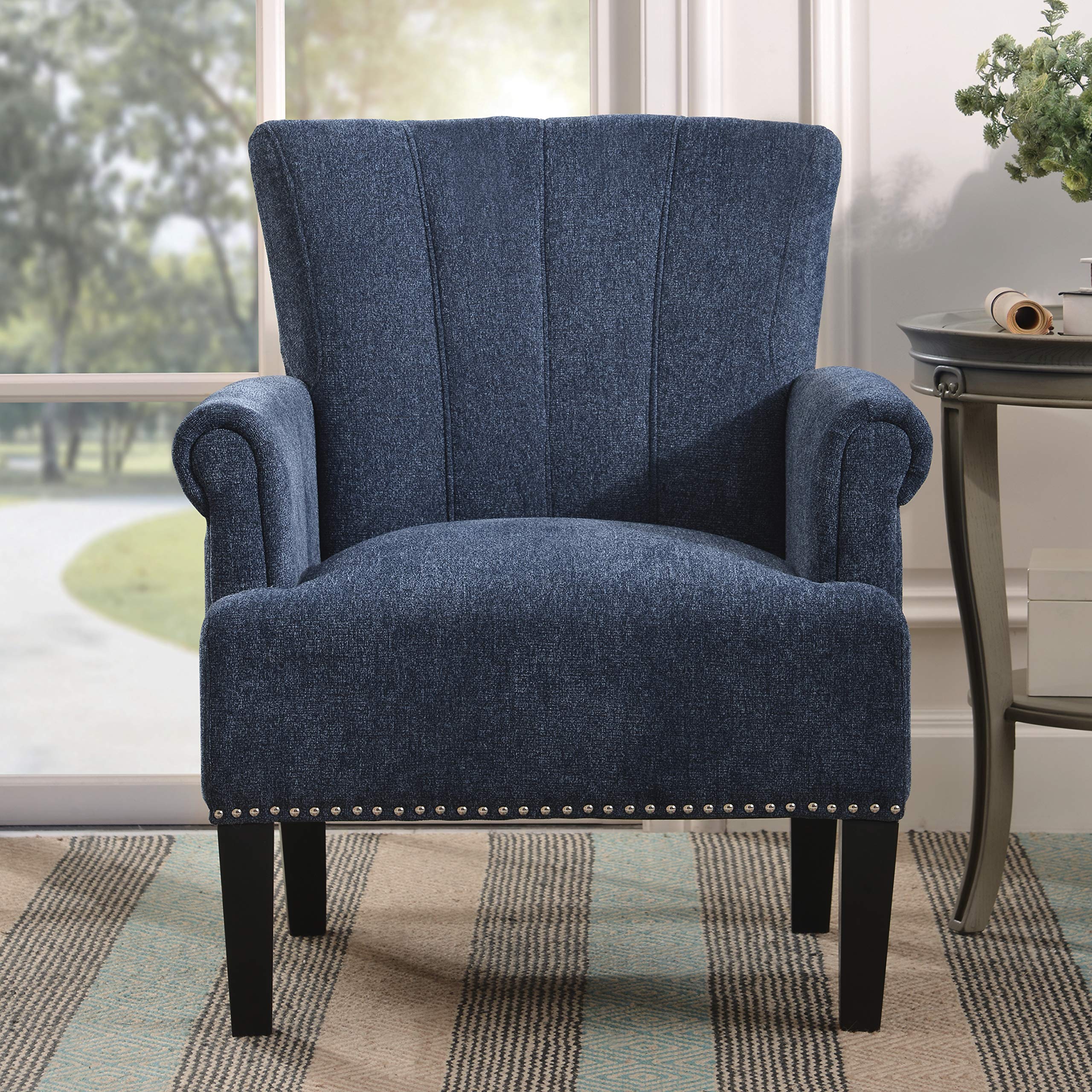 Goujxcy Modern Tufted Polyester Accent Armchair - Navy Blue Club Chair for Living Room, Bedroom & Office - Perfect for Reading Nook, Home Decor & Small Space Seating