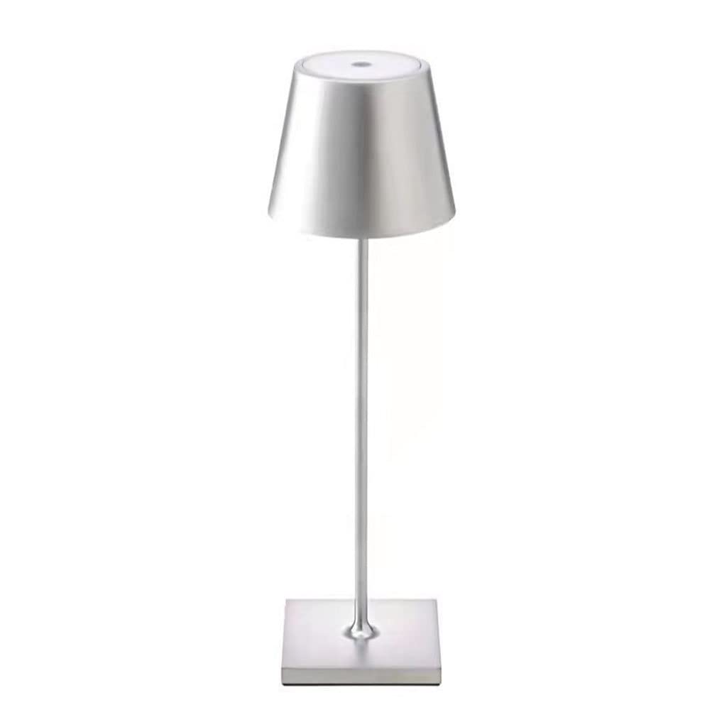 ADLOF Rechargeable LED Cordless Desk Lamp - Portable Aluminum Table Light for Indoor & Outdoor Use, Perfect for Bedroom, Office, Restaurant, Bar, Garden, Patio - Silver | Battery-Powered Night Light for Reading, Working, and Ambient Lighting