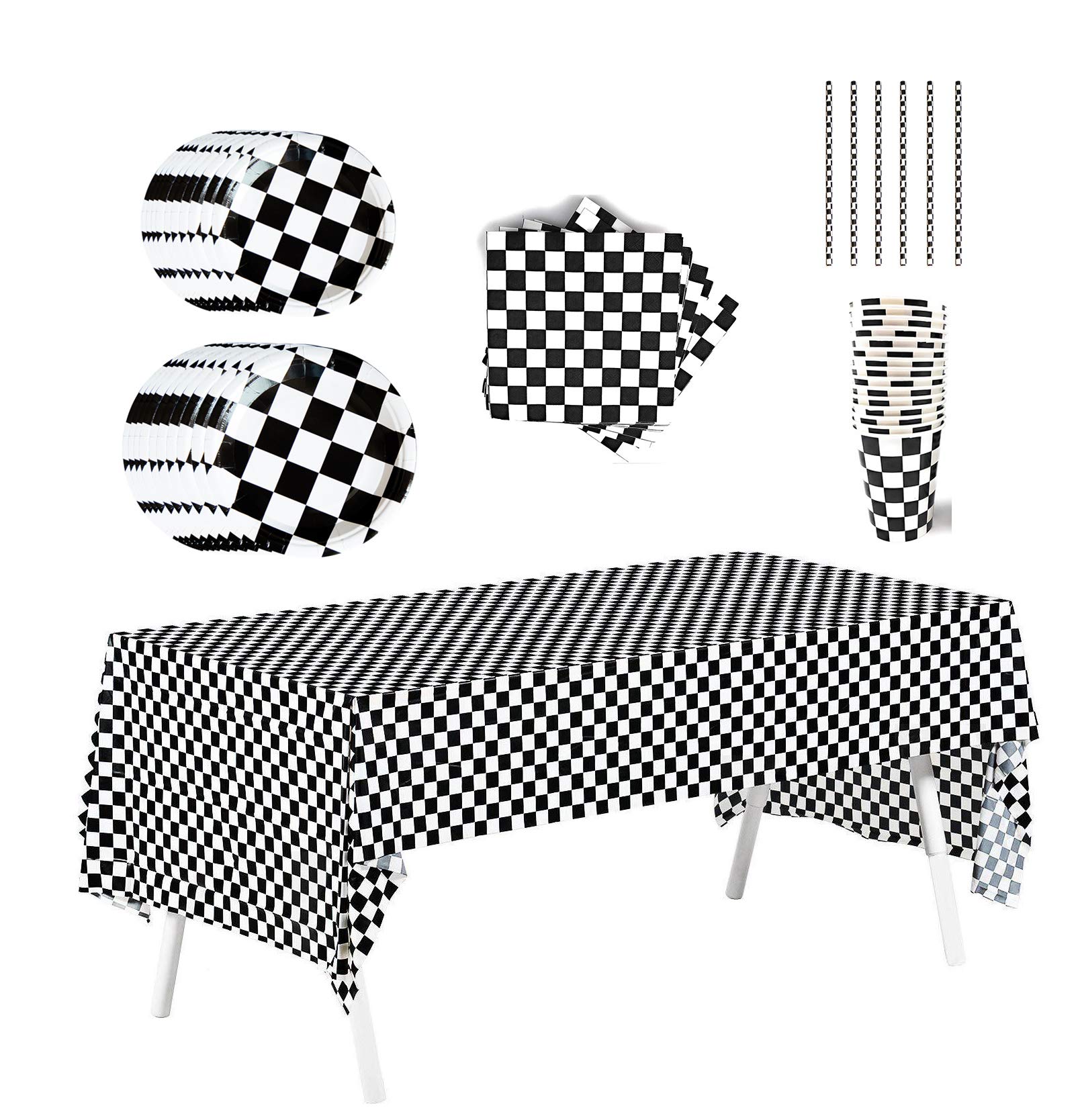 101-Piece Black & White Checkered Race Car Party Supplies Kit - Decorations & Favors for 20 Guests | Perfect for Birthday Parties, Baby Showers & Themed Events