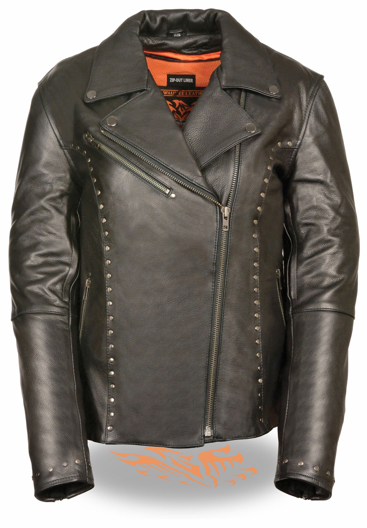 Milwaukee Women's Classic Motorcycle Leather Jacket with Rivet Detailing - Black, Size S | Stylish & Durable Riding Gear for Bikers & Outdoor Enthusiasts