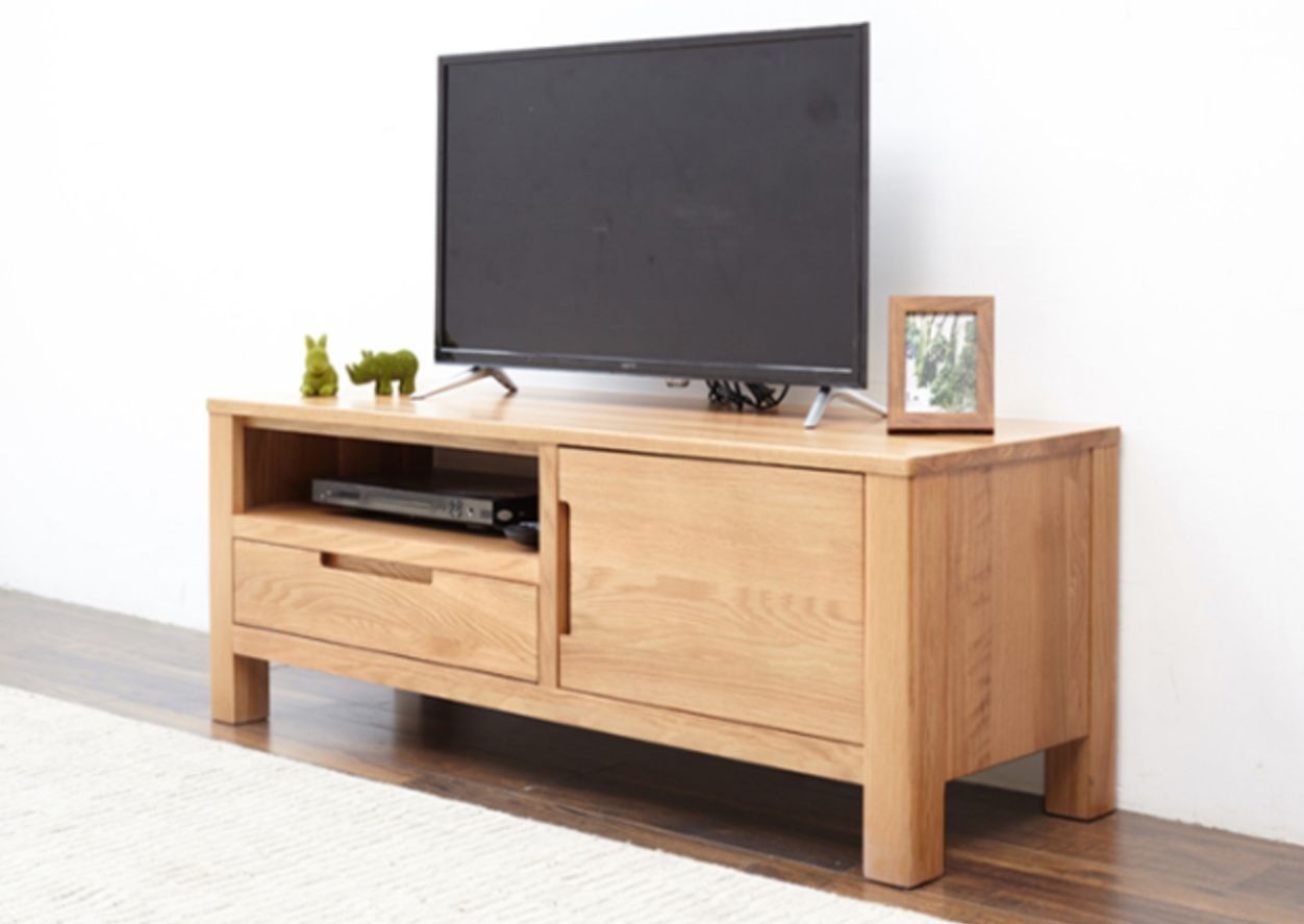 Solid Oak Wood TV Stand - Small Size with Multiple Style Options - Perfect for Living Room, Bedroom & Home Theater Setup