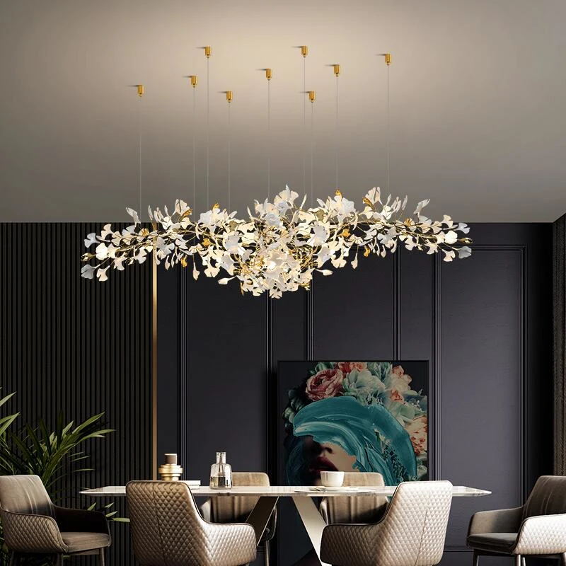 Elegant Ginkgo Leaf Chandelier - Handcrafted Brass Ceiling Light Fixture with Nature-Inspired Design for Dining Room, Living Room, or Bedroom Decor