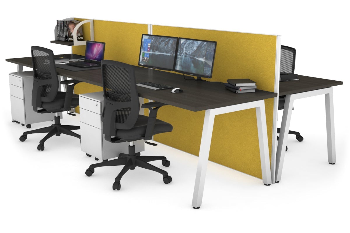 Horizon Quadro 4-Person Office Workstation Bench with A-Legs | 1400L x 800W Dimensions | Cable Management Scallop | Perfect for Collaborative Workspaces & Open Office Environments