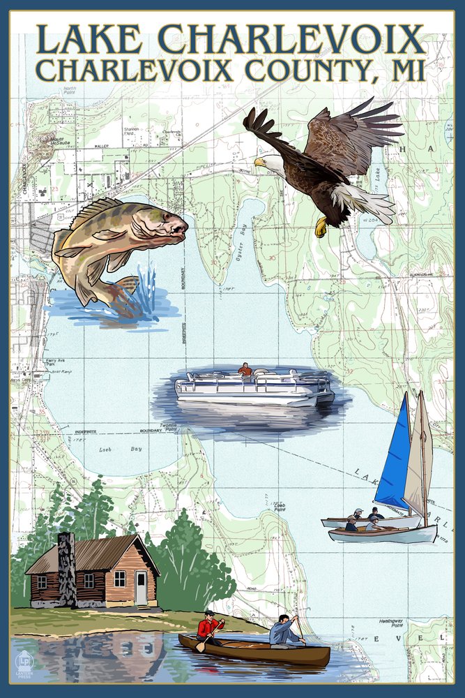 Lake Charlevoix Michigan Nautical Chart - 16x24 Premium Metal Wall Art, Aluminum Decor for Coastal & Lake House, Office, or Marine Enthusiast Gift