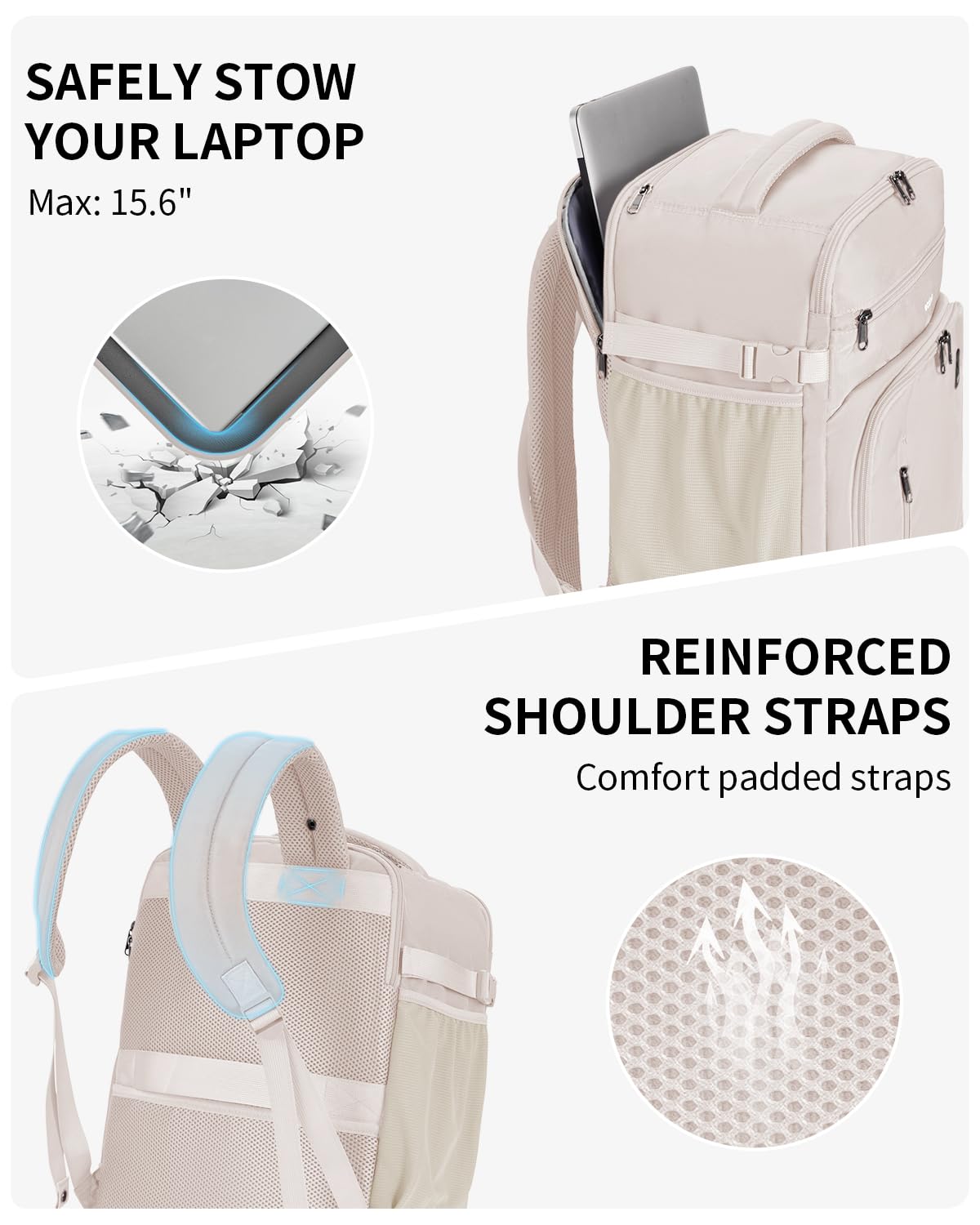 ECOHUB Women's Travel Backpack 30L - Airline Approved Carry On Personal Item Bag (18x14x8 Inch) with USB Charging Port & 14 Pockets, Includes Clear Toiletry Bag - Perfect for Spirit Airlines & Under Seat Storage - Ideal for Business Travel, Weekend Getaways & Commuting