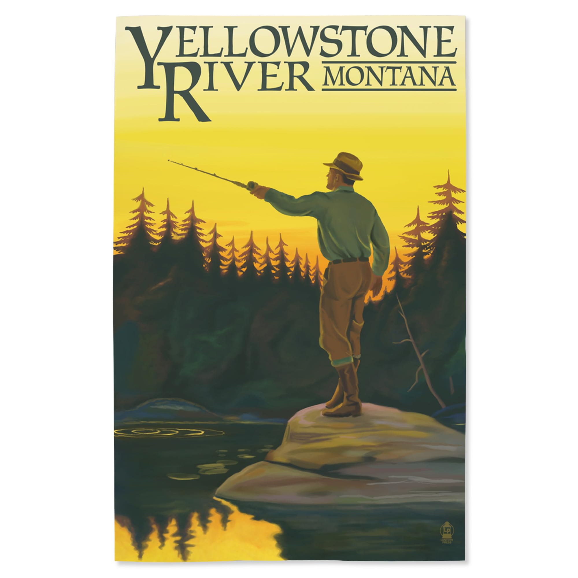 Lantern Press 16x24 Inch Giclee Art Print - Yellowstone River Montana Fly Fishing Landscape Wall Decor | Perfect for Home, Office & Cabin Decor