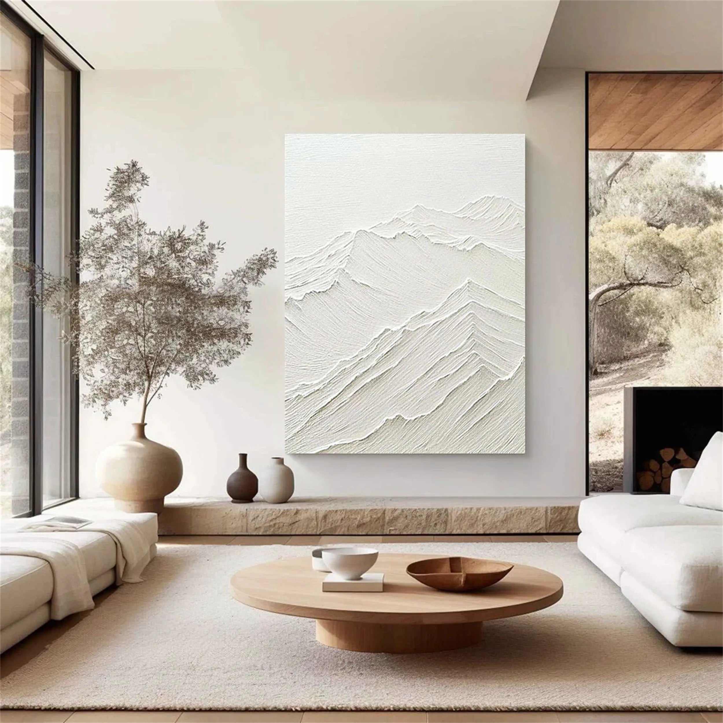 White Minimalist Textured Painting Canvas - Modern Abstract Wall Art for Living Room & Bedroom Decor | High-Quality Stretched Canvas #MM192
