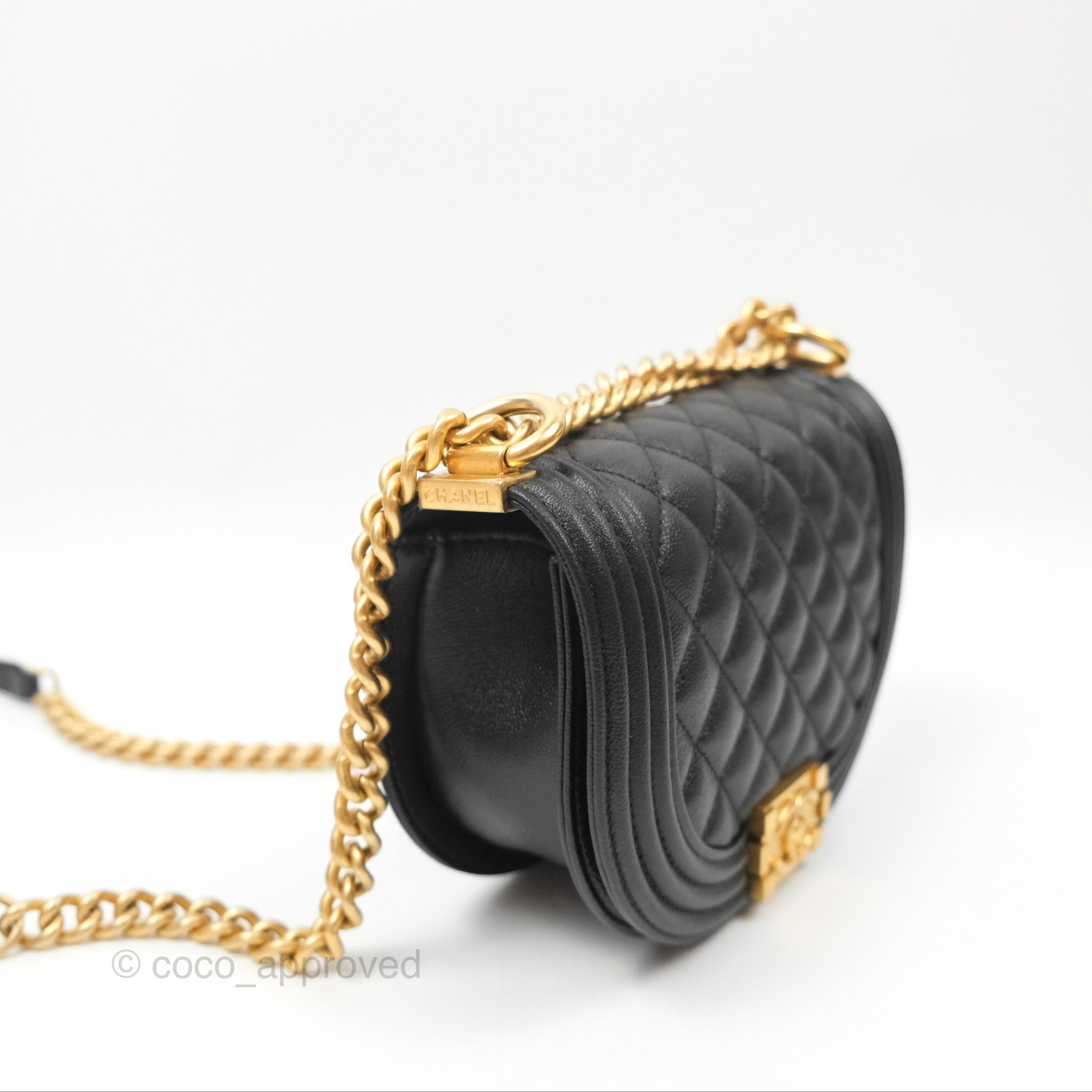 Chanel Boy Messenger Bag Black Caviar Leather with Aged Gold Hardware - Luxury Crossbody Bag for Women, Perfect for Work, Travel & Evening Events