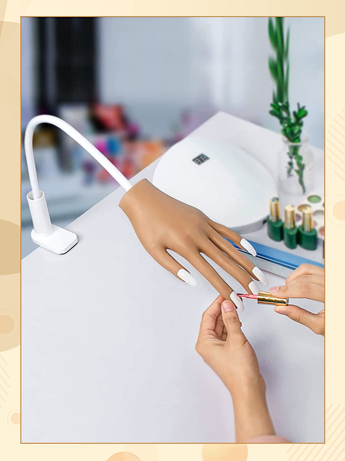 Professional Acrylic Nail Practice Hand - Flexible & Movable Fake Nail Training Hand for Beginners, Prevents Nail Tips from Falling Off - Perfect for Nail Tech Students, Salon Practice & DIY Manicure Training at Home