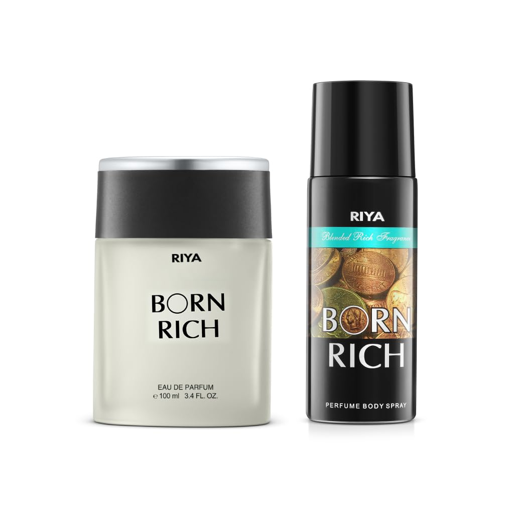 Riya Born Rich Unisex Perfume & Body Spray Set - 100ml Eau de Parfum & 150ml Body Mist - Long Lasting Fragrance for Men & Women | Perfect for Daily Wear, Date Nights & Special Occasions