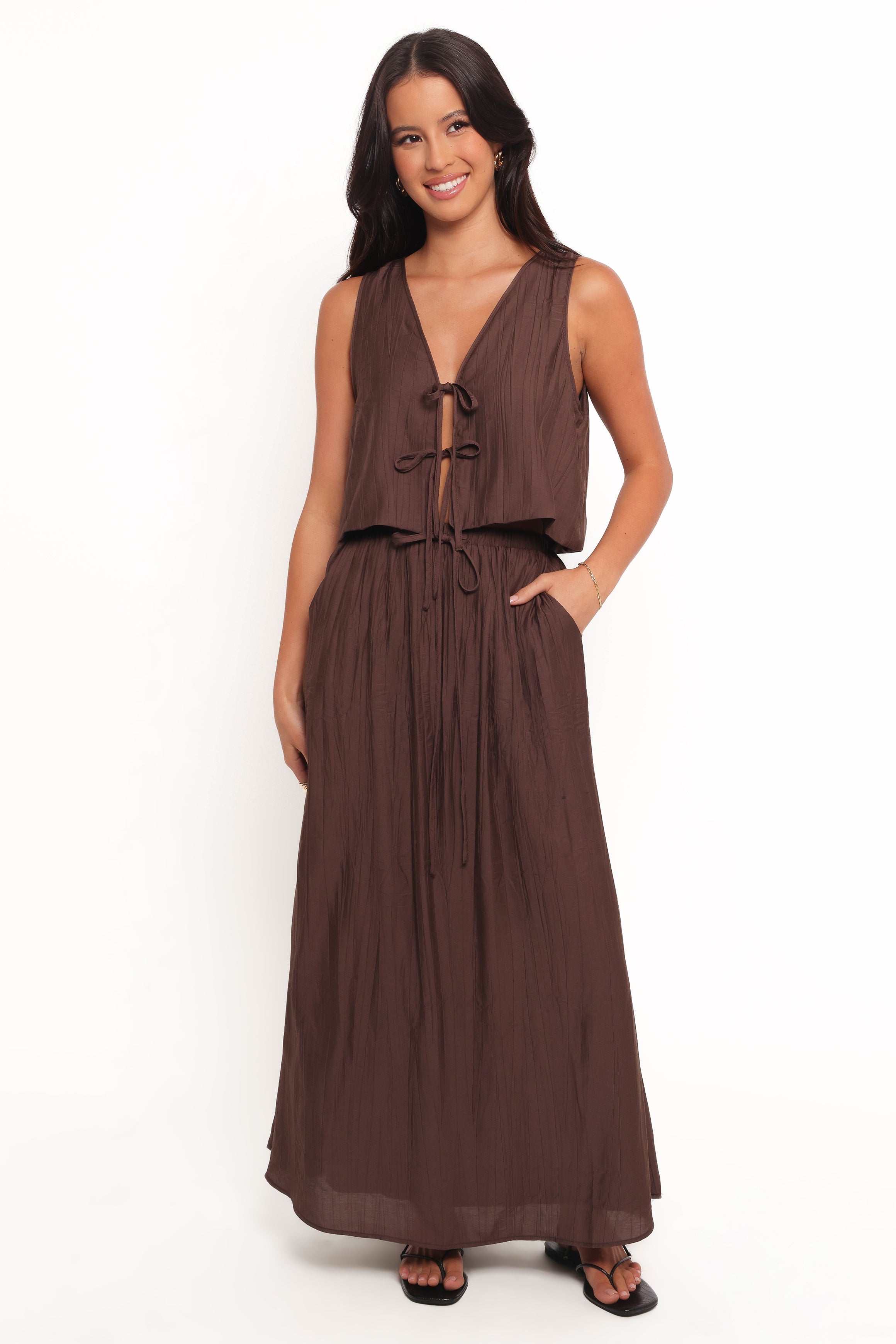 Captie Women's Skirt Set - Chocolate Brown Outfit for Casual Wear, Office & Date Night | Comfortable & Stylish 2-Piece Skirt Top Combo