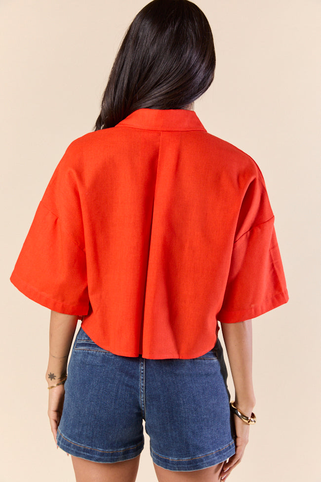 Stylish Red Orange Cropped Woven Top for Women - Perfect for Casual Outings & Summer Vacations
