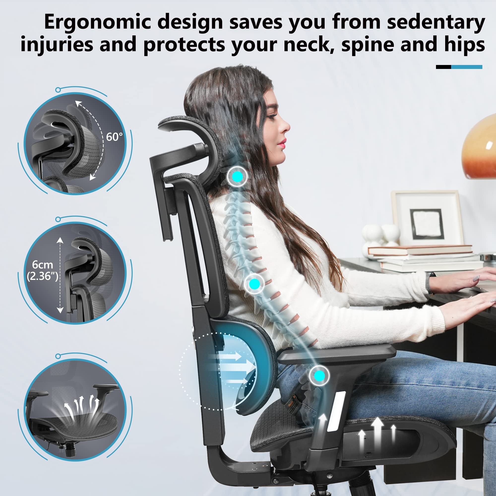 Premium Ergonomic Gaming Chair - High Back Breathable Mesh Office Chair with Adjustable Lumbar Support & Swivel Base - Adjustable Height Computer Desk Chair for Esports, Gaming & Home Office (Black) - Perfect for Long Gaming Sessions, Work from Home & Professional Workspaces