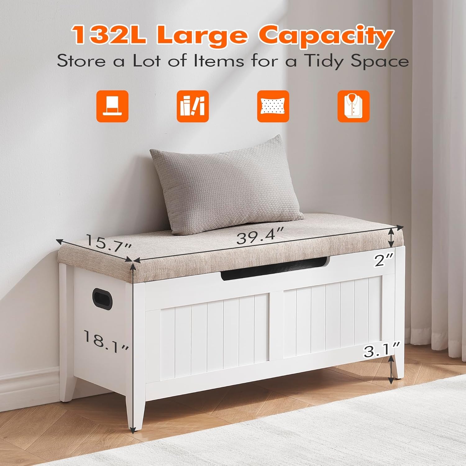 GAOMON Upholstered Storage Bench with Flip-Top Lid - 15.7 x 39.4 x 18.1 Inch Multi-Functional Toy Chest & Shoe Organizer for Entryway, Bedroom, Living Room - Perfect for Home Organization & Kids' Room Storage
