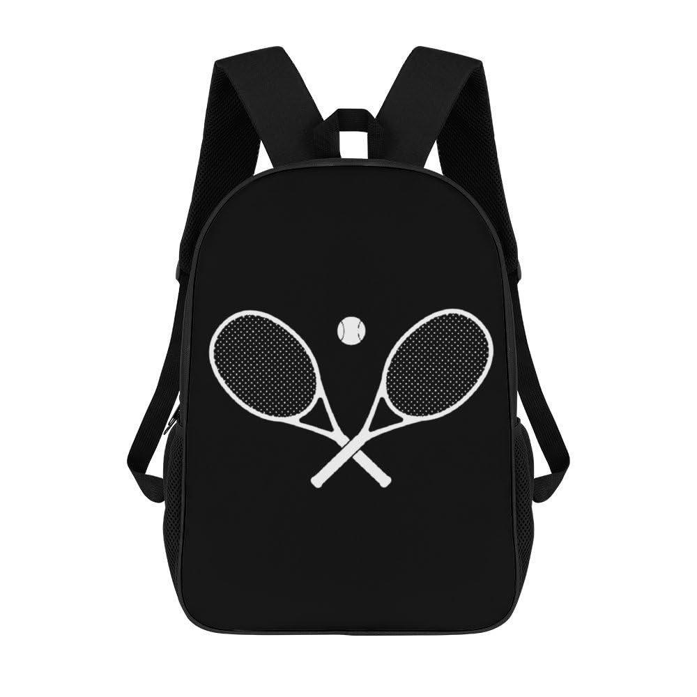 IOEDTHBJ 3D Printed Crossed Racket & Tennis Backpack - 17 Inch Laptop Compartment, Stylish Unisex School & Work Computer Bag for Men & Women - Perfect for Sports, Travel & Daily Commute