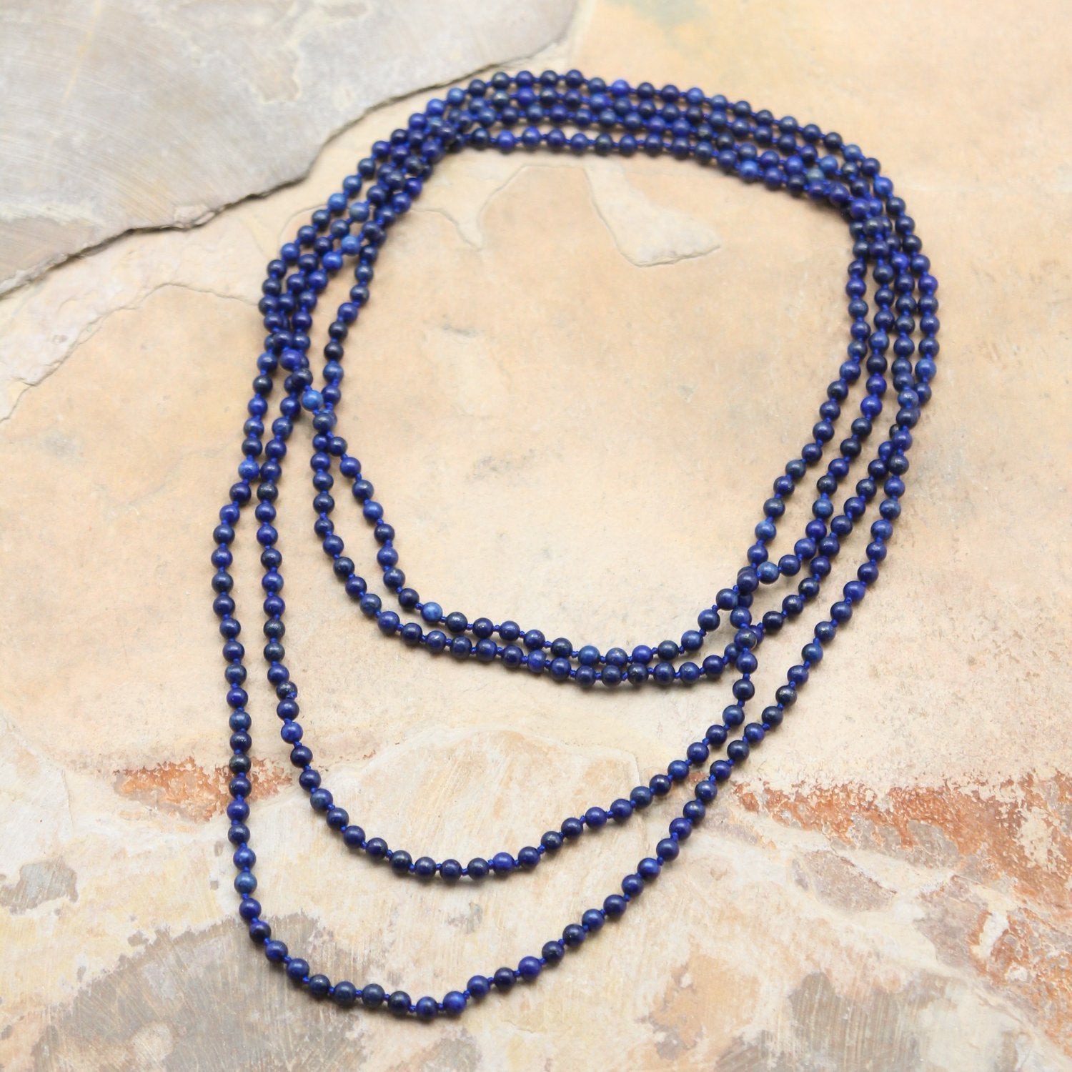 Hand Knotted Lapis Lazuli Wrap Necklace for Women - Bohemian Beaded Choker, Adjustable Layered Statement Jewelry for Casual & Formal Wear