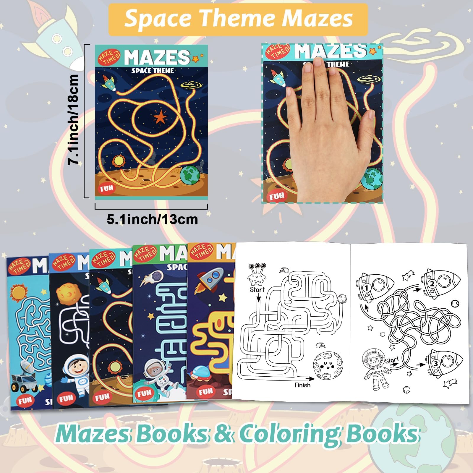6-Pack Outer Space Maze Activity Books for Kids Ages 3-8 | 168 Pages Beginner Level Busy Books with Fun Games | Perfect Birthday Gifts & Travel Entertainment for Toddlers